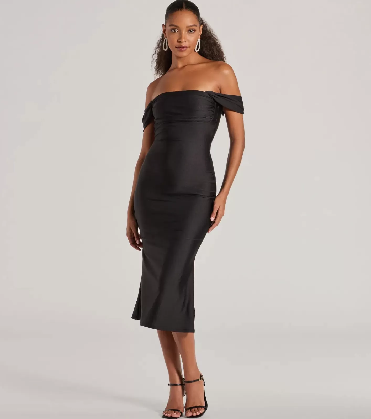 Windsor Exceptional Off-The-Shoulder Flared Midi Dress BLACK Store