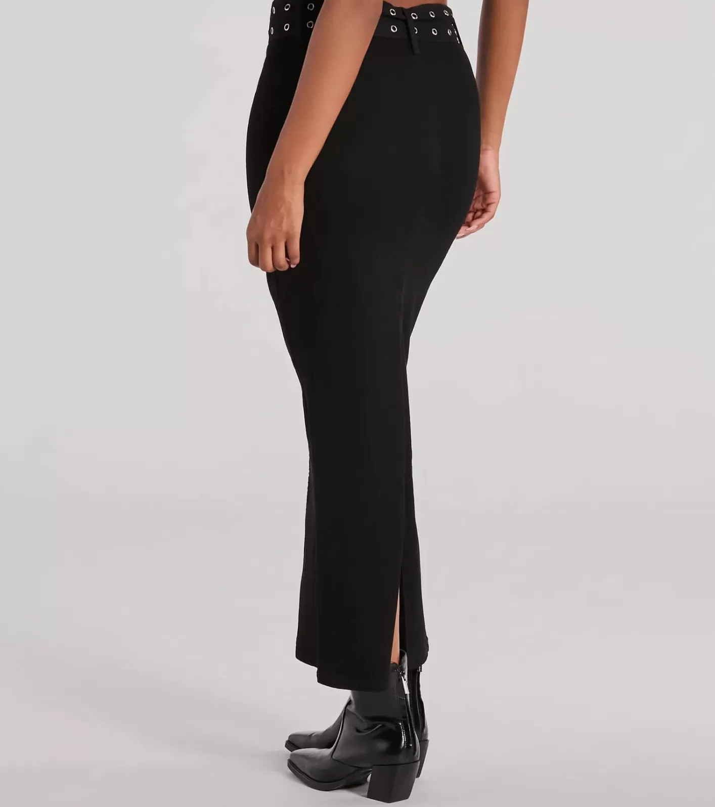 Windsor Exceptionally Cool High-Rise Belted Denim Maxi Skirt BLACK Best
