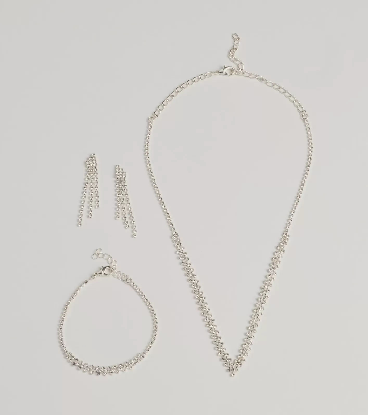 Windsor Fabulous Sparkle Rhinestone Necklace, Earrings, And Bracelet Set SILVER Clearance