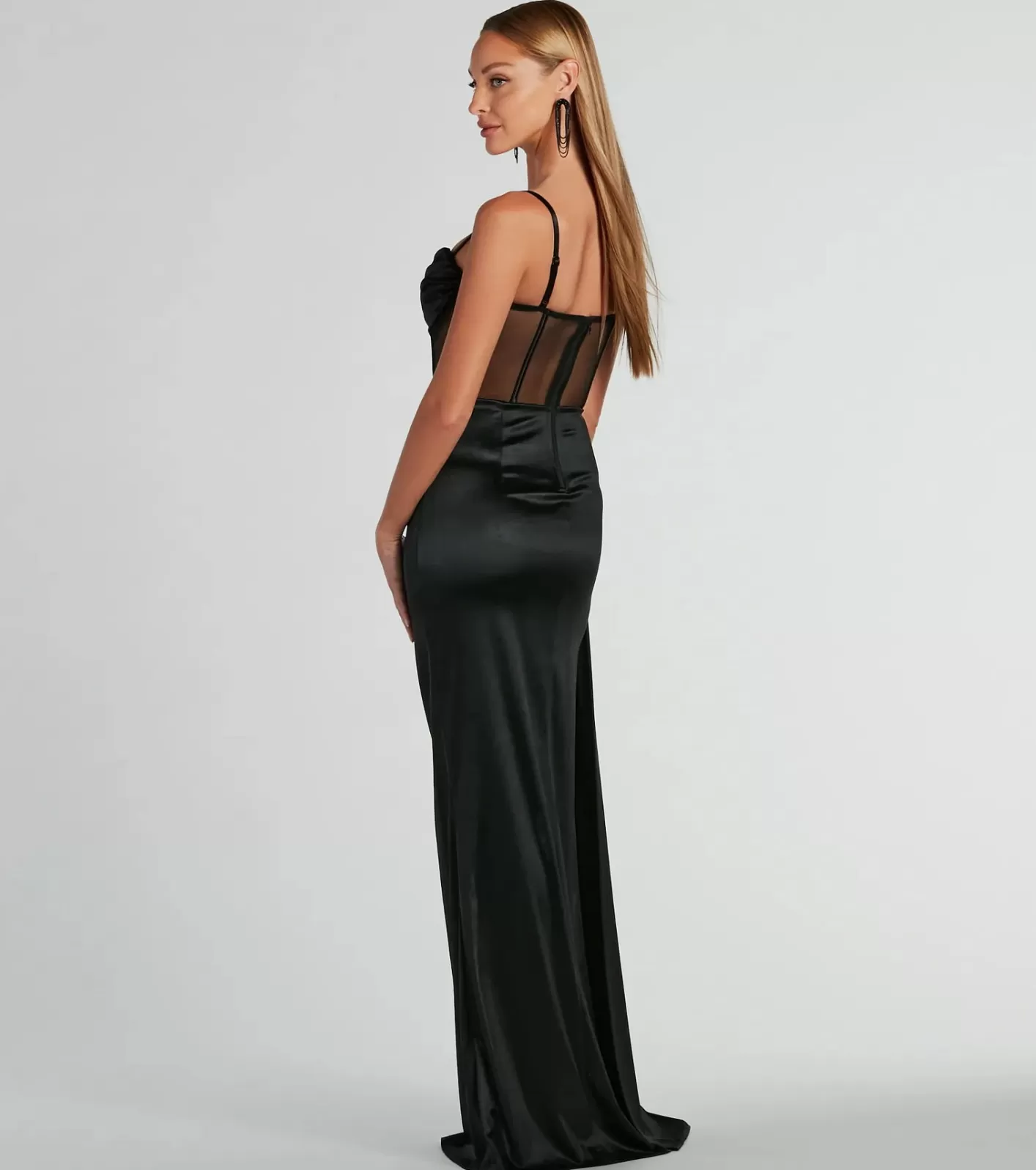 Windsor Fallon Satin Corset Side Sash Formal Dress BLACK Online