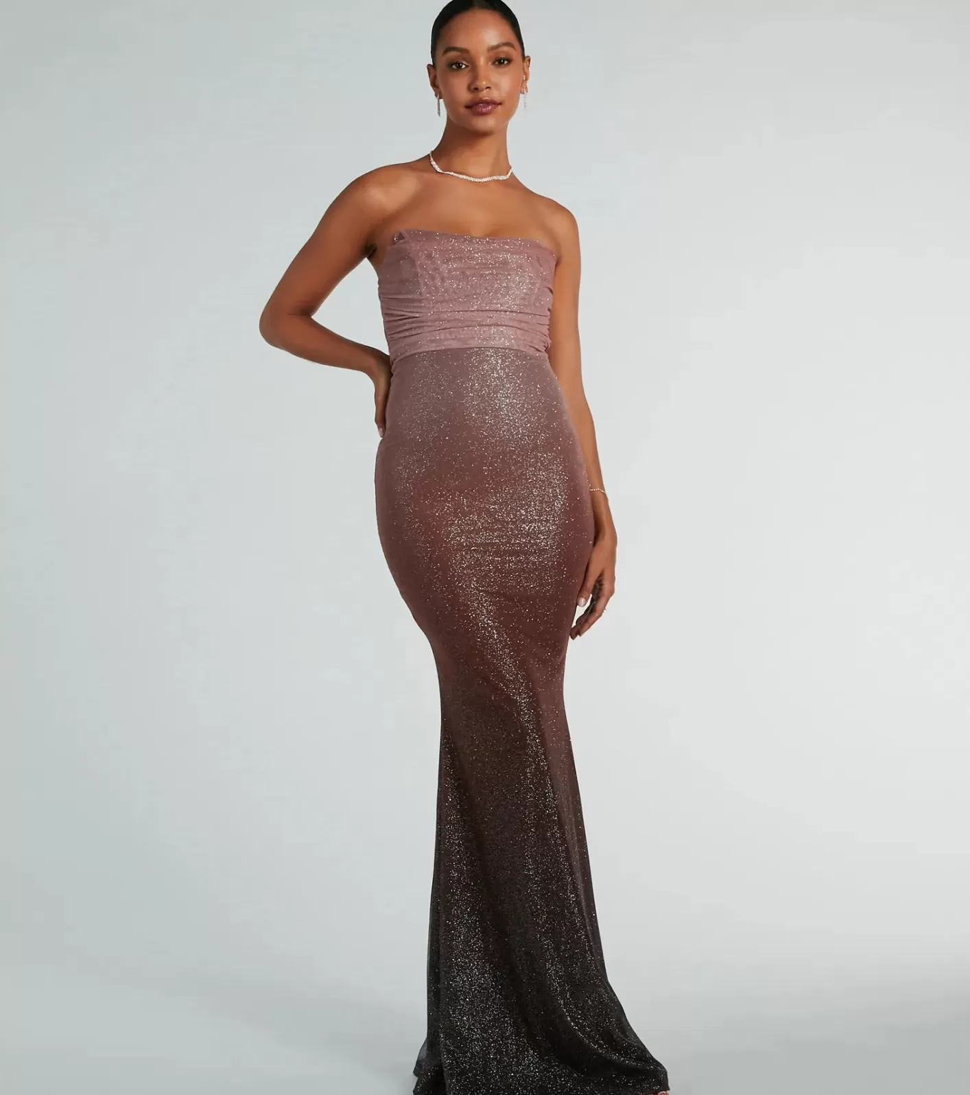 Windsor Farrah Strapless Mermaid Glitter Ombre Formal Dress BROWN Outlet
