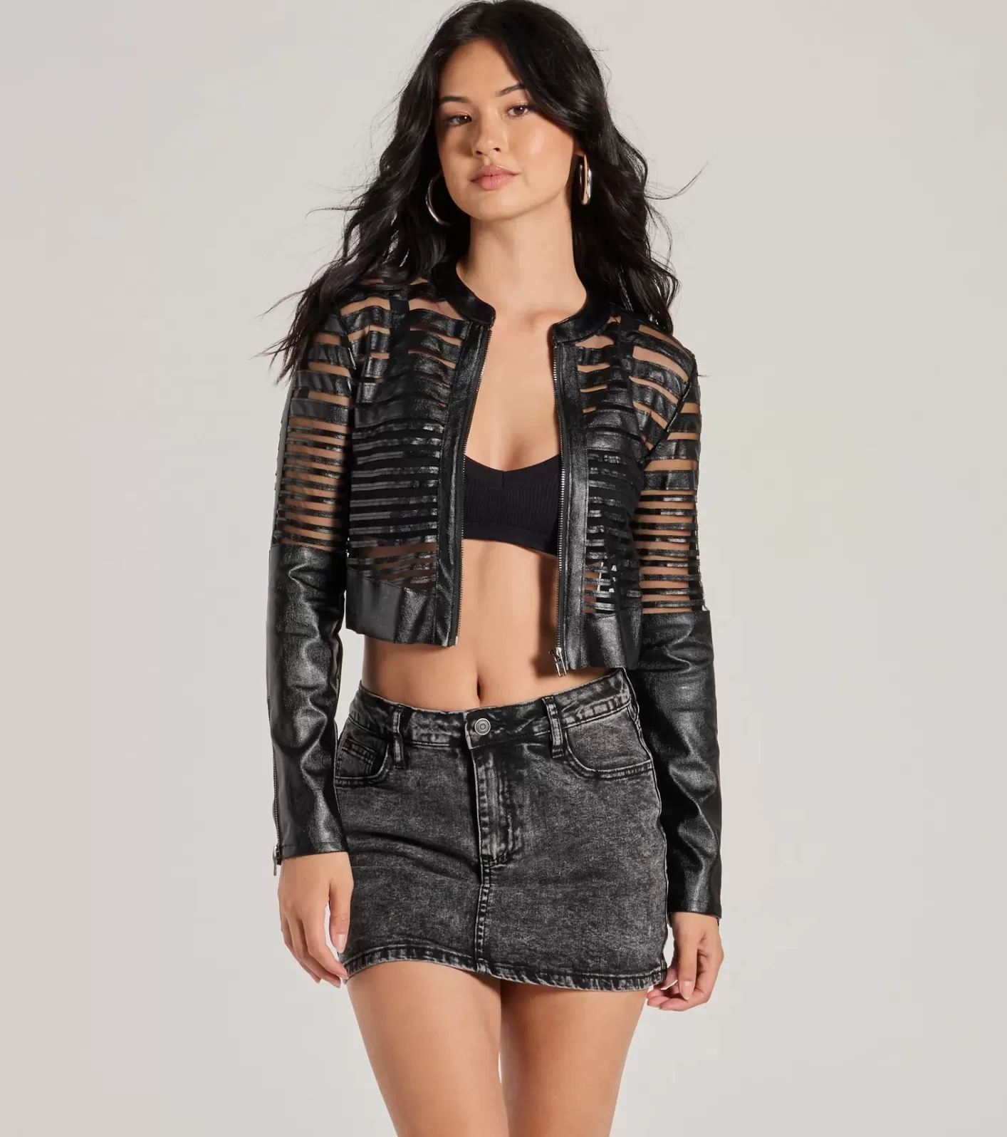 Windsor Faux Leather Illusion Striped Jacket BLACK Discount