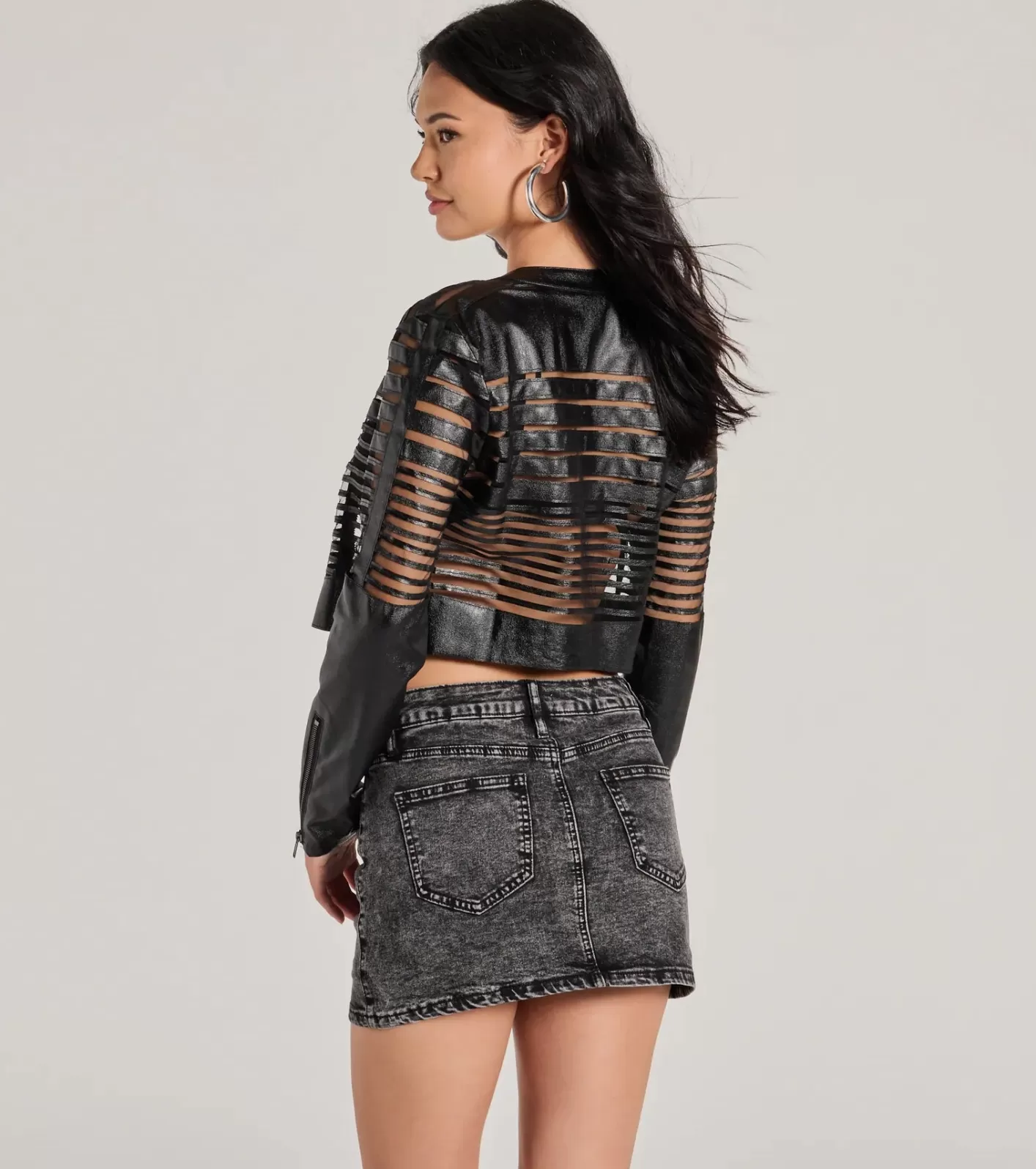 Windsor Faux Leather Illusion Striped Jacket BLACK Discount