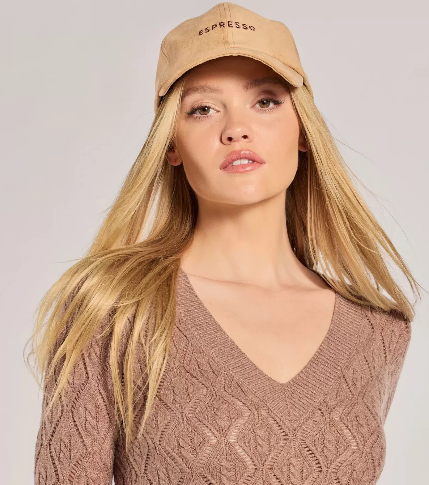 Windsor Faux Suede Espresso Script Cap BEIGE Sale