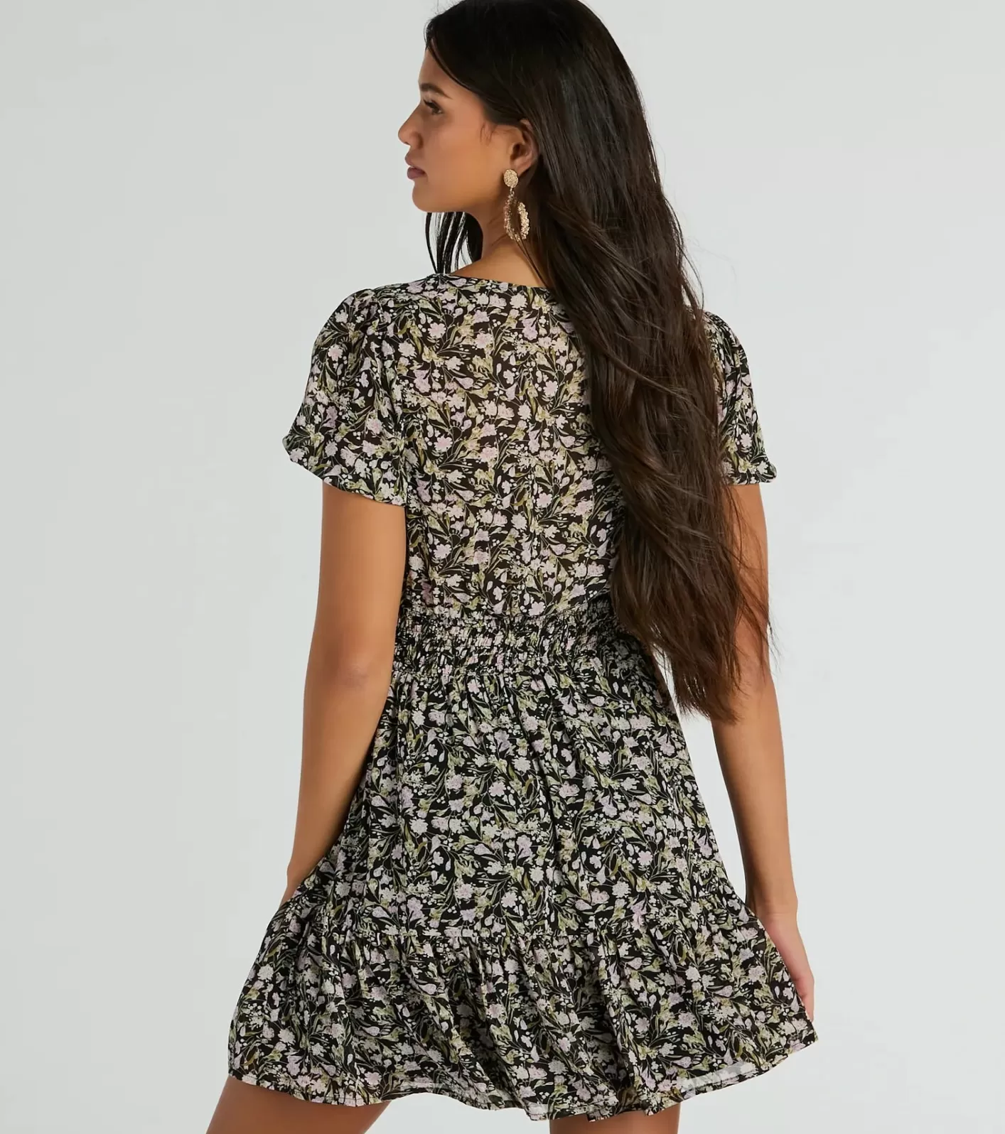Windsor Favorite Fleur V-Neck Floral Chiffon Skater Dress BLACK Online