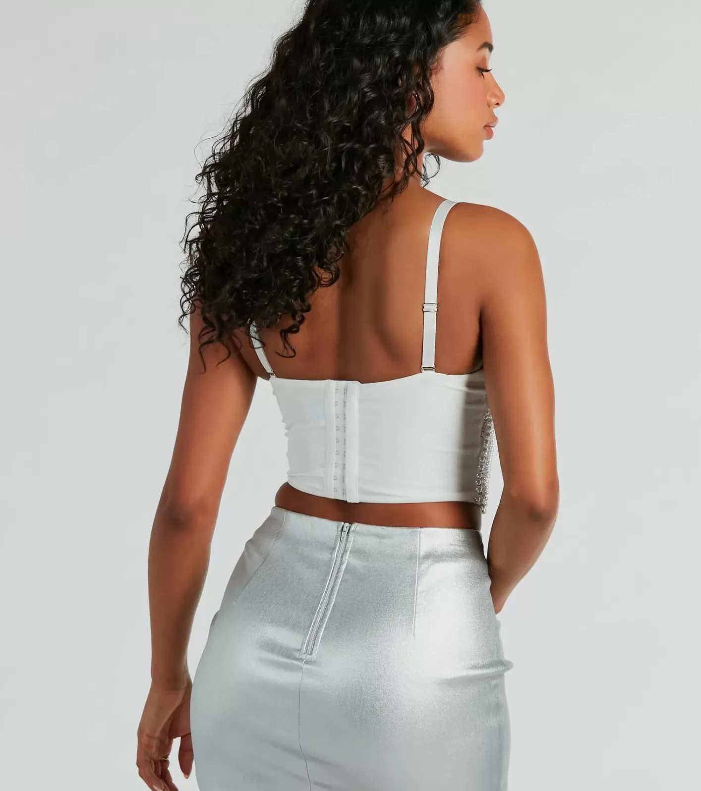 Windsor Feeling Bold Faux Pearl Rhinestone Bustier IVORY Flash Sale
