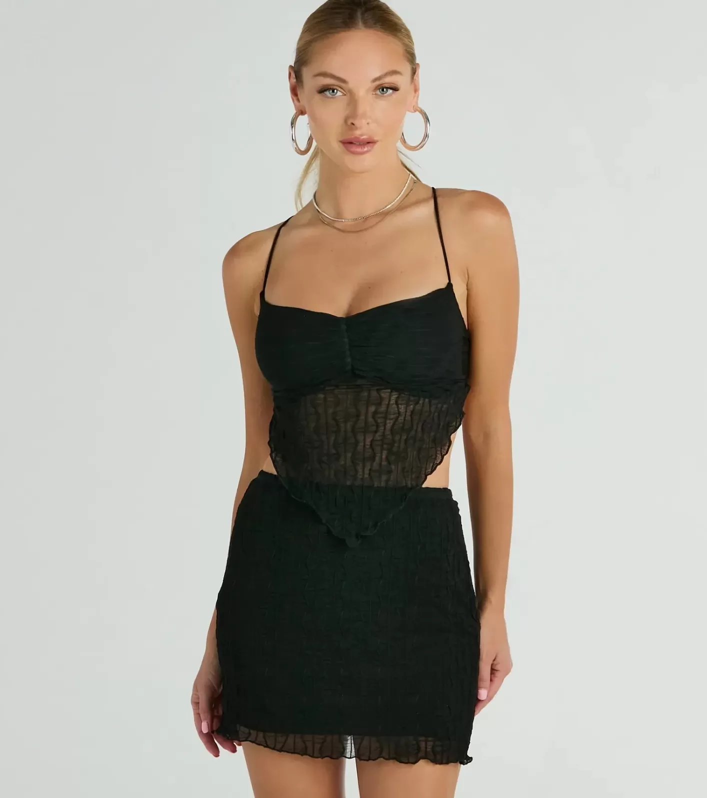 Windsor Feeling Daring Texture Knit Crop Top BLACK Best Sale