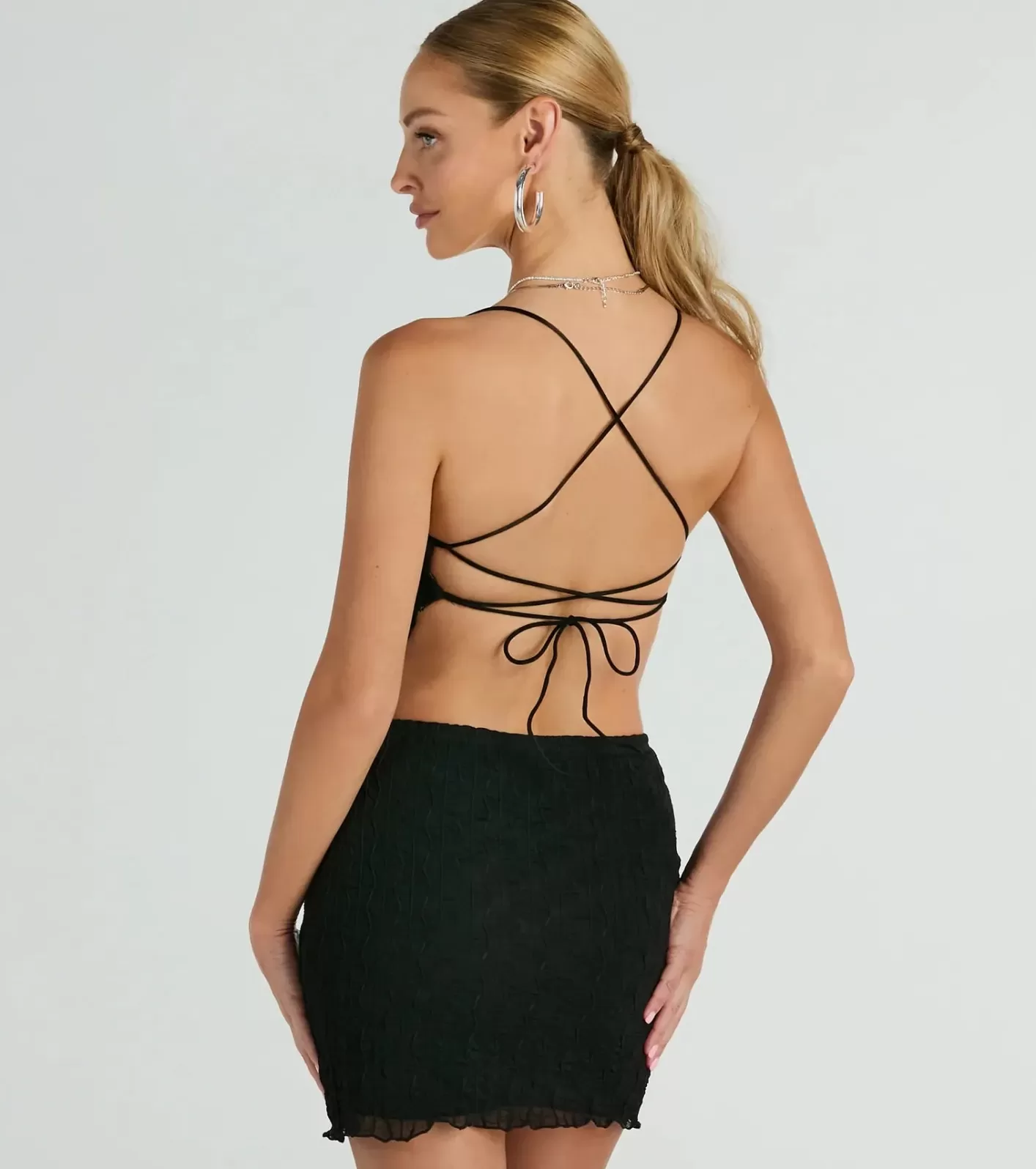 Windsor Feeling Daring Texture Knit Crop Top BLACK Best Sale