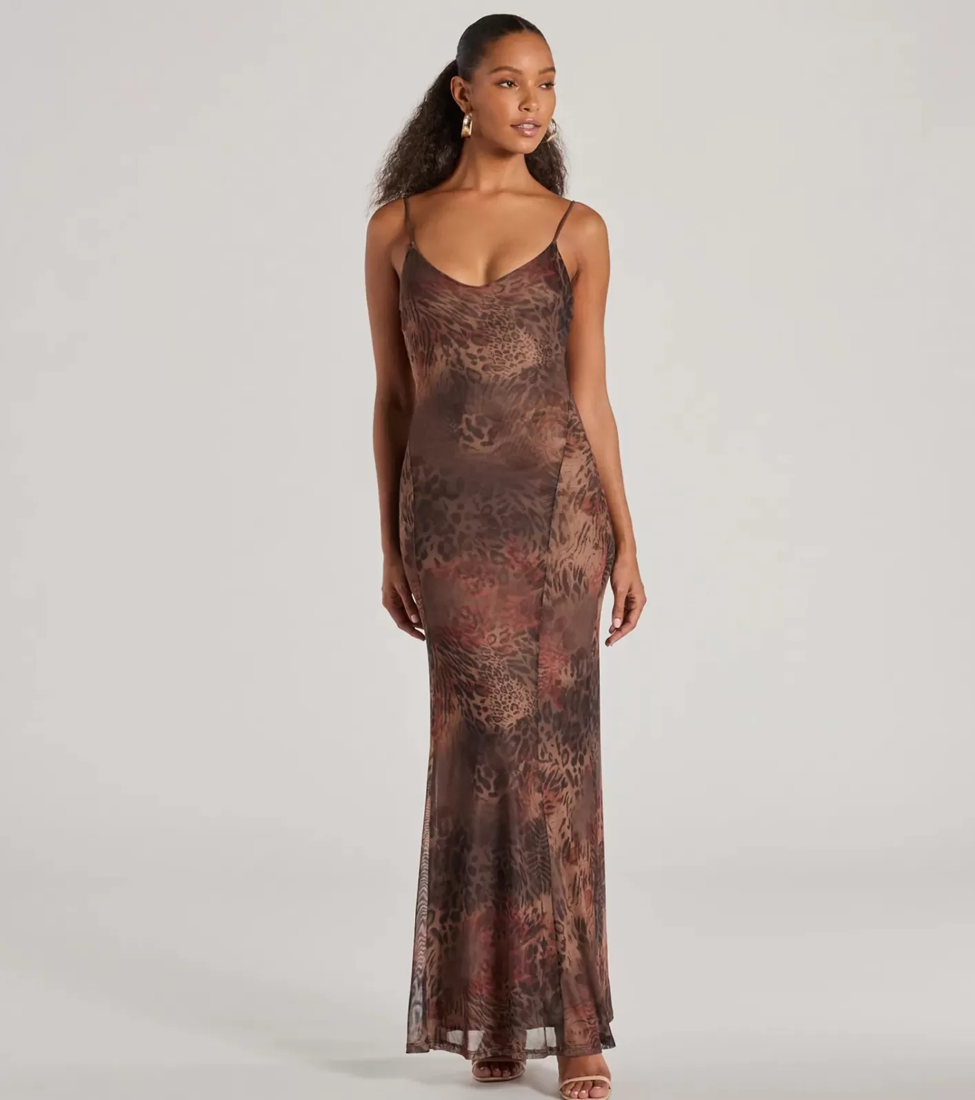 Windsor Fierce Allure Print Mesh Maxi Dress LEOPARD Online