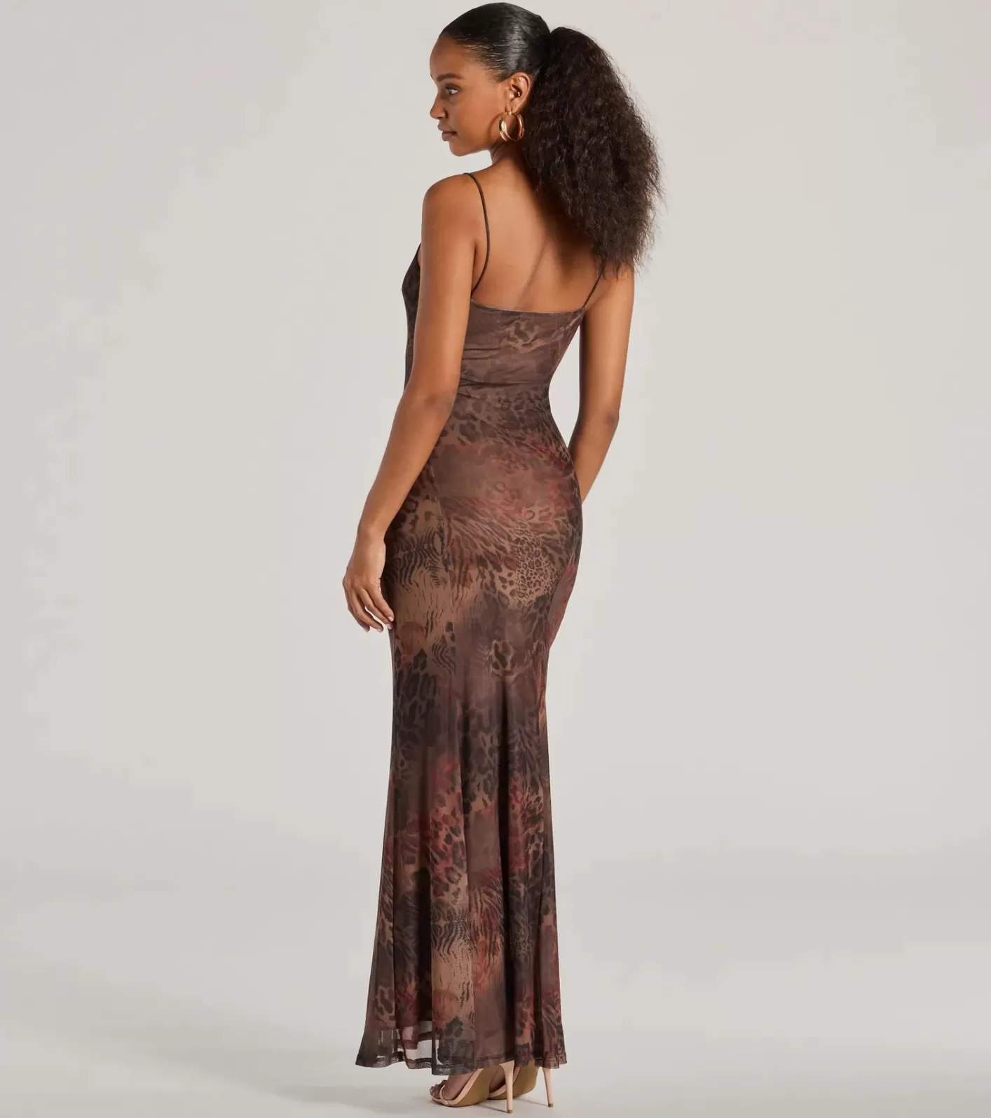 Windsor Fierce Allure Print Mesh Maxi Dress LEOPARD Online
