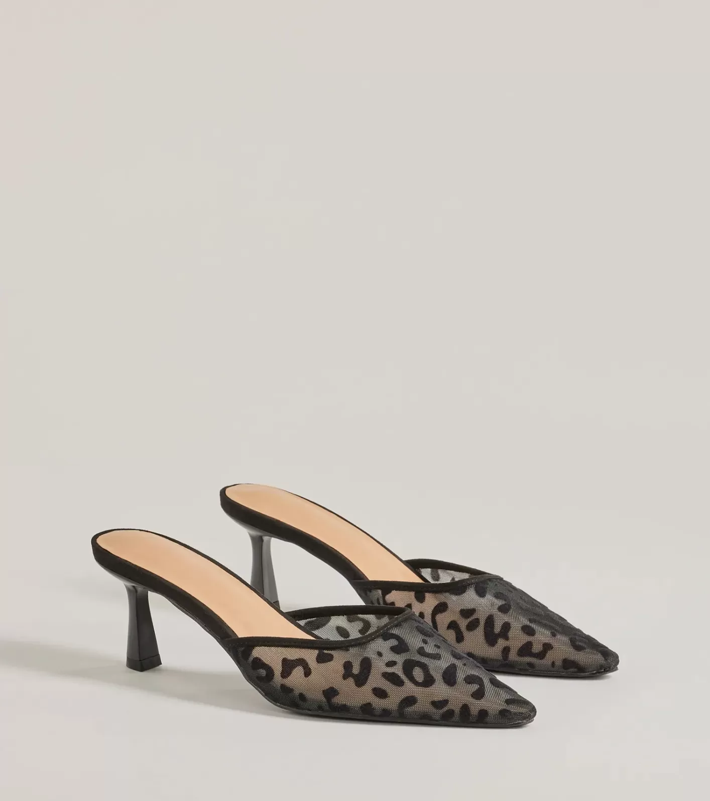 Windsor Fierce Moment Leopard Print Kitten Heeled Mules BLACK New