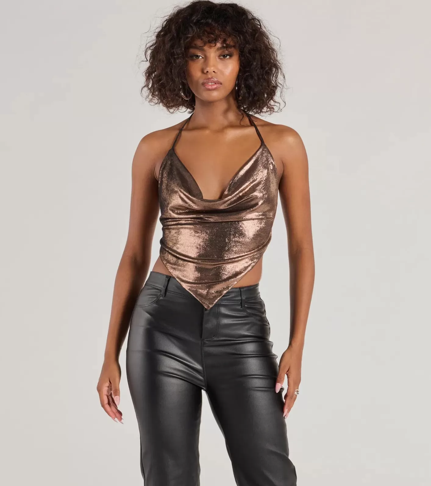 Windsor Flashy And Fierce Metallic Knit Halter Crop Top BRONZE Best Sale
