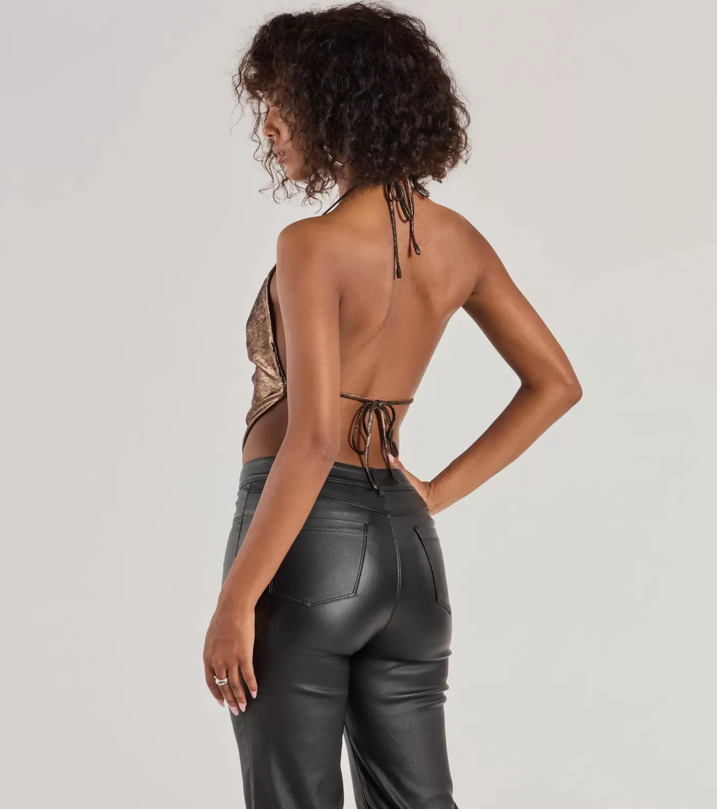 Windsor Flashy And Fierce Metallic Knit Halter Crop Top BRONZE Best Sale