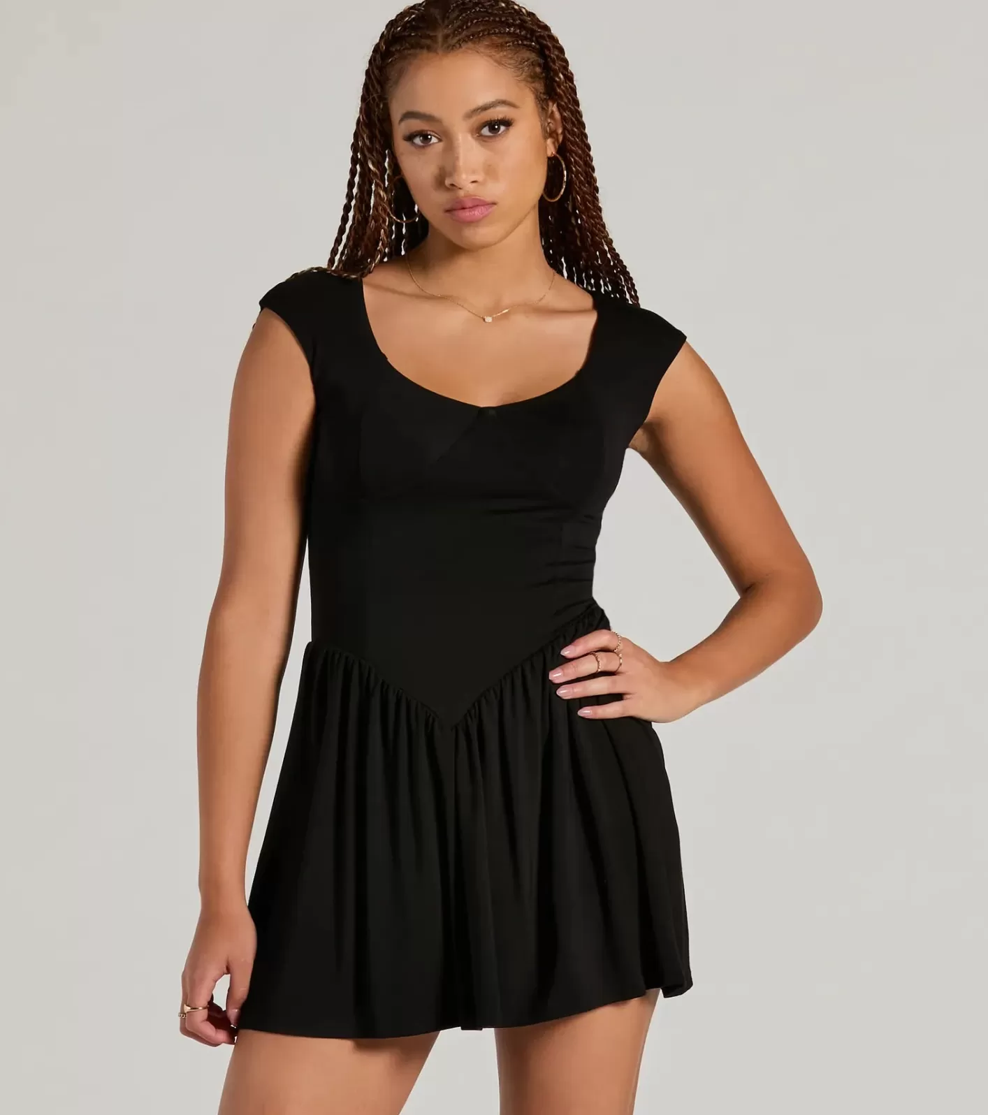 Windsor Flattering Look A-Line Ruffled Mini Dress BLACK Store