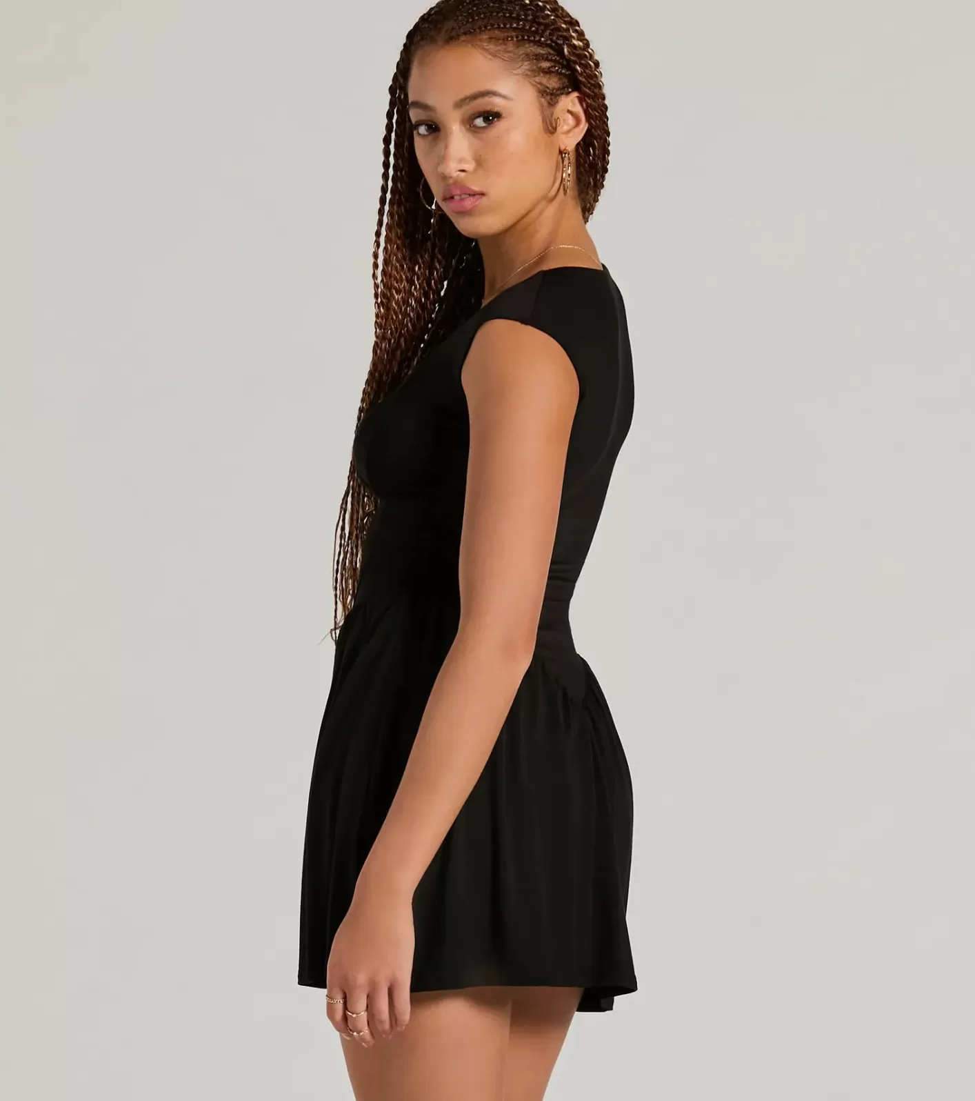 Windsor Flattering Look A-Line Ruffled Mini Dress BLACK Store