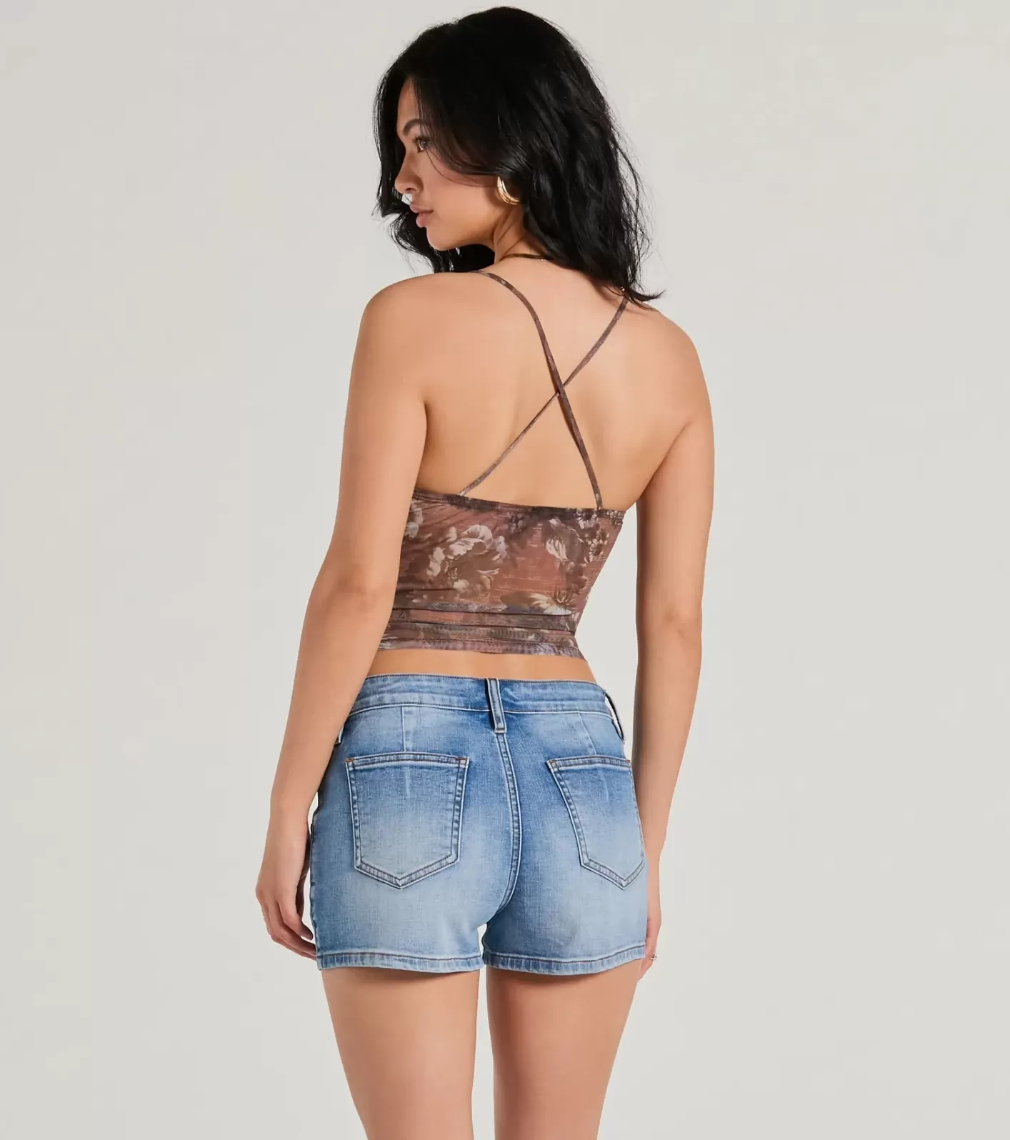 Windsor Flawless One Floral Strappy Corset Crop Top RUST Cheap