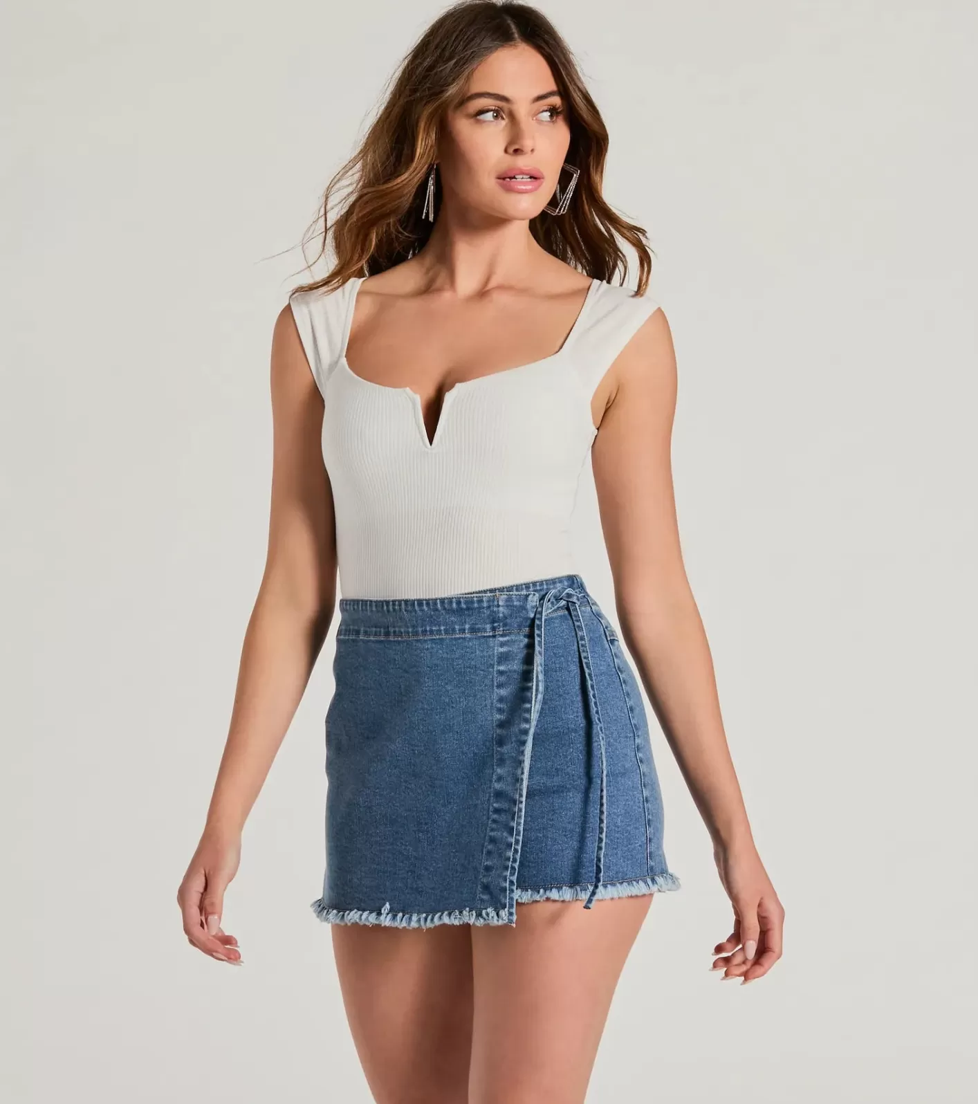 Windsor Flirty Does It Square Neck Rib Knit Bodysuit WHITE Flash Sale