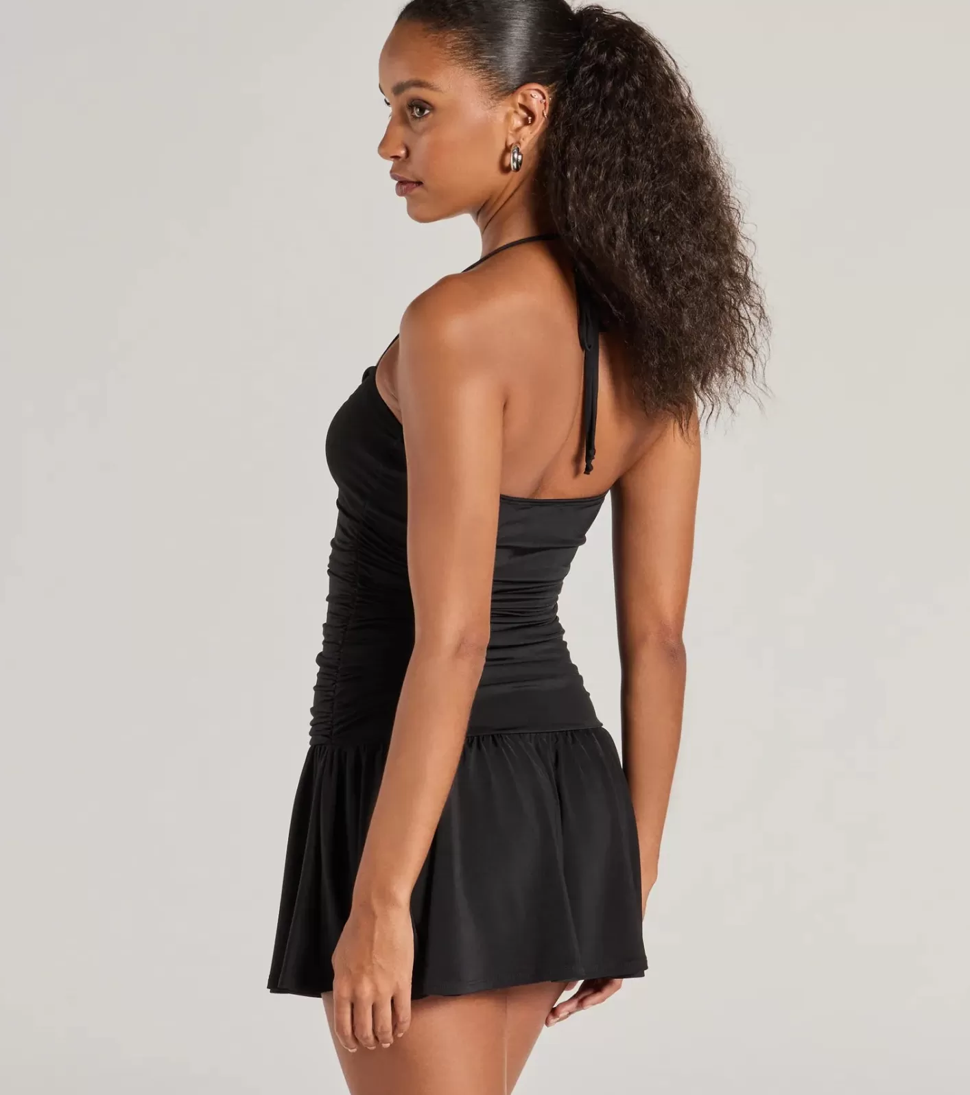 Windsor Flirty Flair Ruched Drop Waist Skater Dress BLACK Cheap