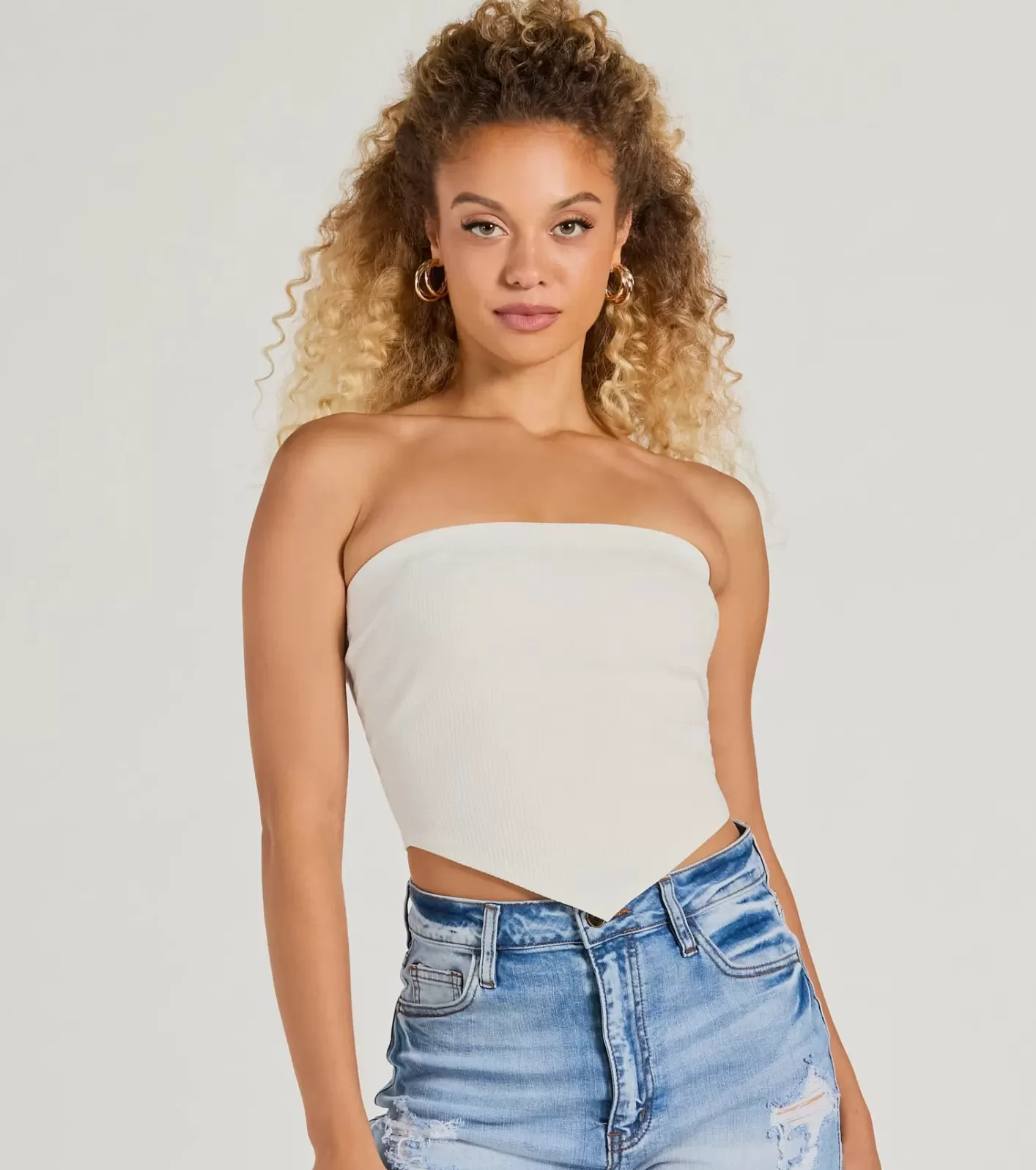 Windsor Flirty Focus Strapless Rib Knit Tube Crop Top WHITE New