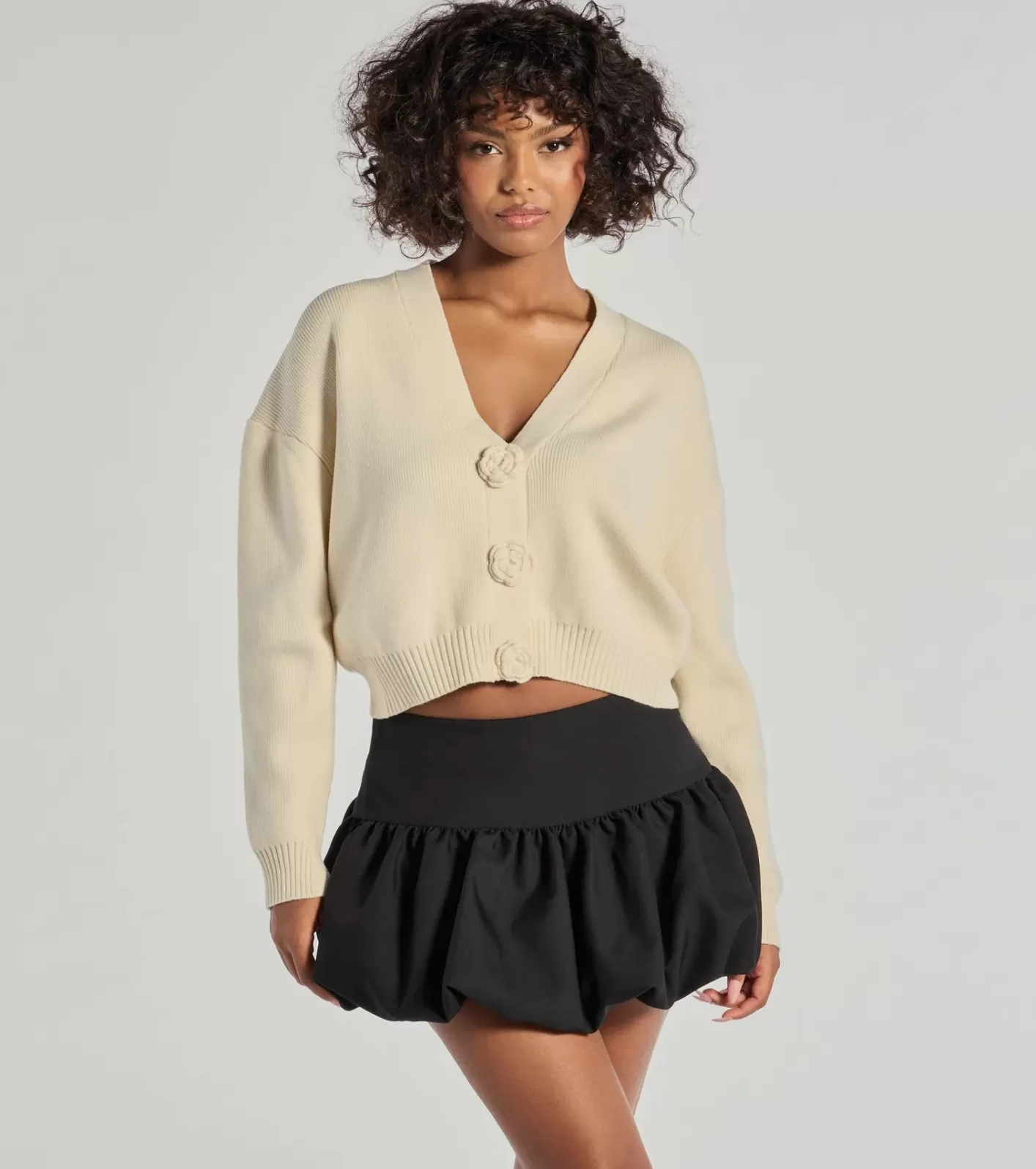 Windsor Floral Charm Cropped Cardigan Knit Sweater IVORY Shop