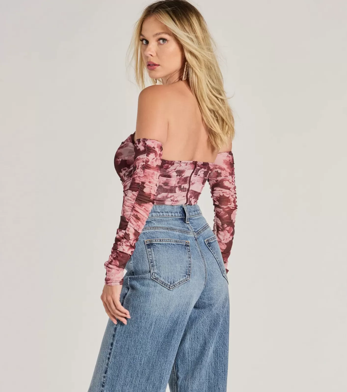 Windsor Floral Fantasy Long Sleeve Mesh Bustier WINE Sale