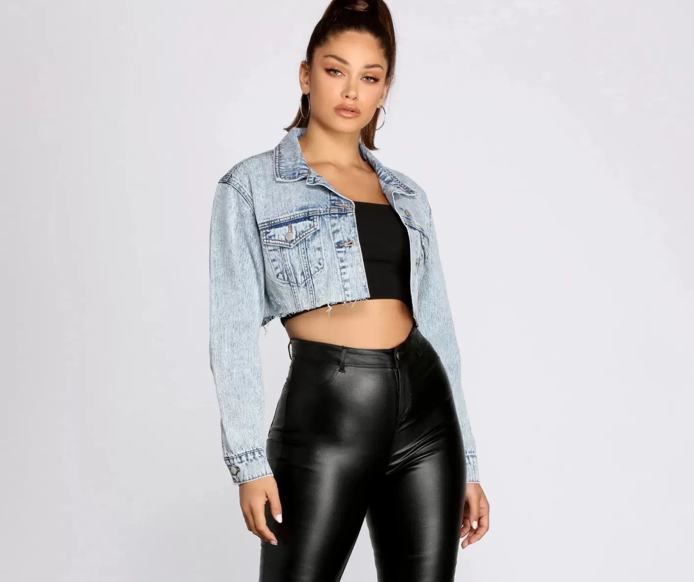Windsor Frayed So Acid Wash Cropped Denim Jacket LIGHTDENIM Online