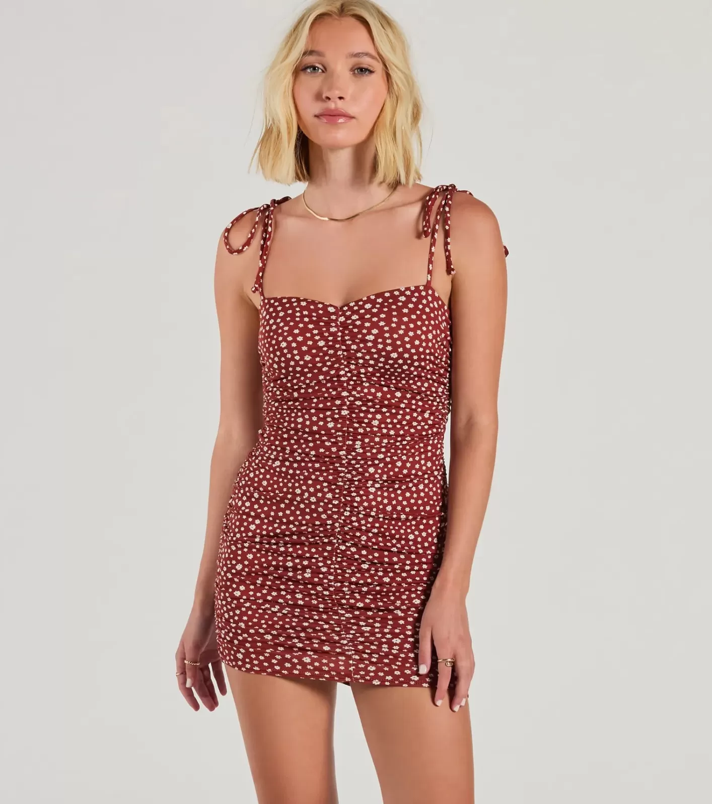 Windsor Fun And Games Tie Strap Bodycon Floral Mini Dress RUST Hot