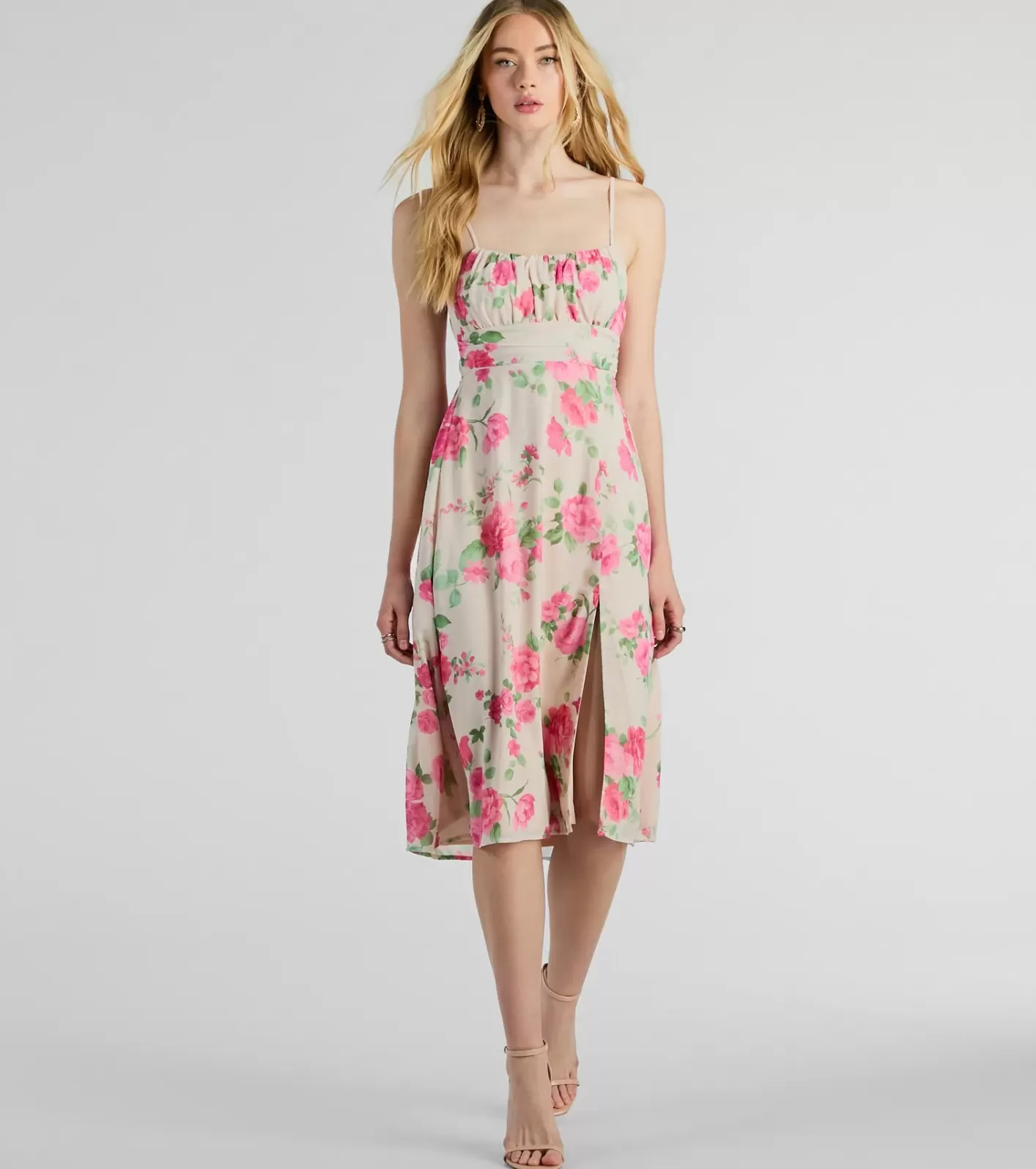 Windsor Garden Of Romance Tie Back Rose Floral A-Line Dress IVORY Flash Sale