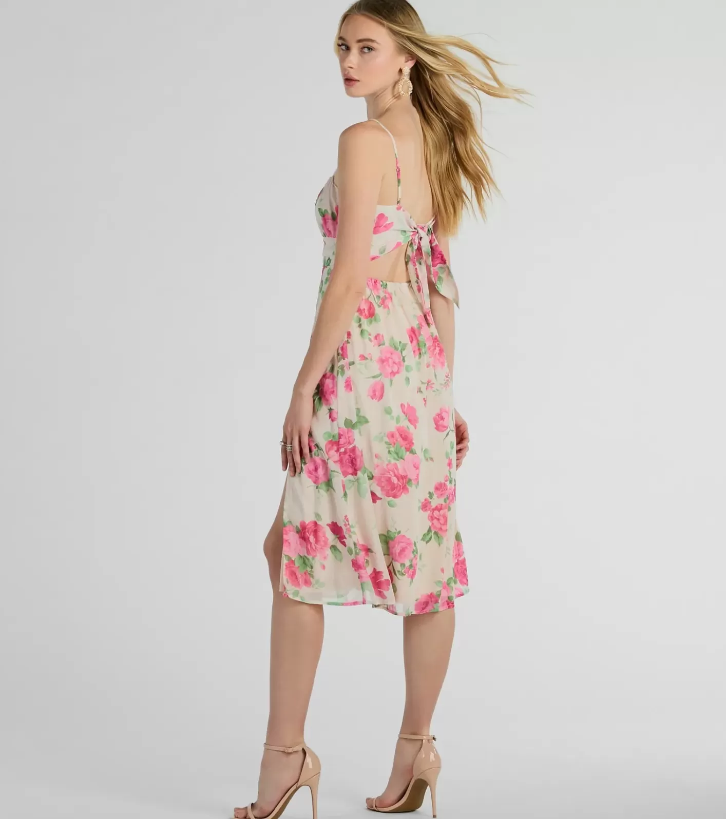 Windsor Garden Of Romance Tie Back Rose Floral A-Line Dress IVORY Flash Sale