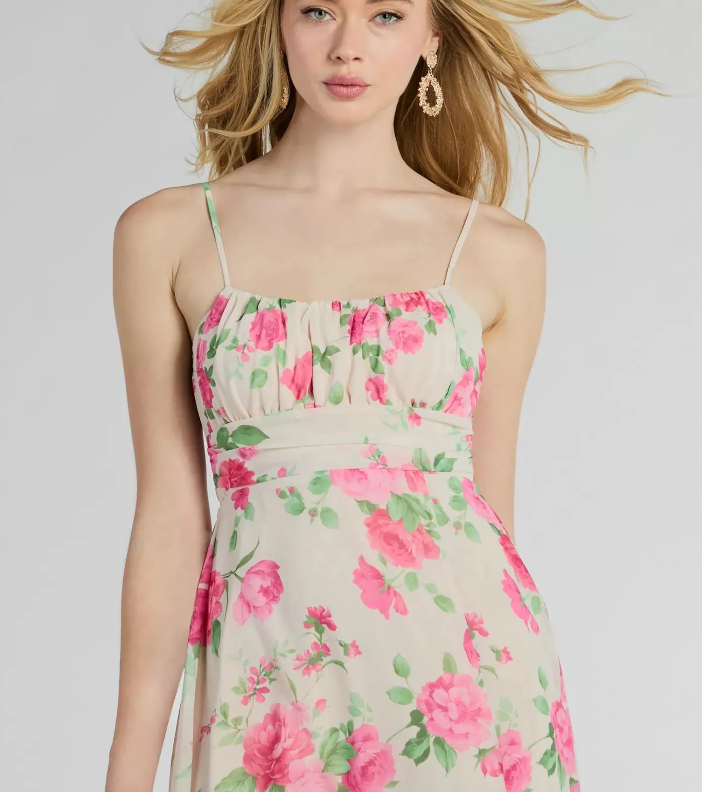 Windsor Garden Of Romance Tie Back Rose Floral A-Line Dress IVORY Flash Sale