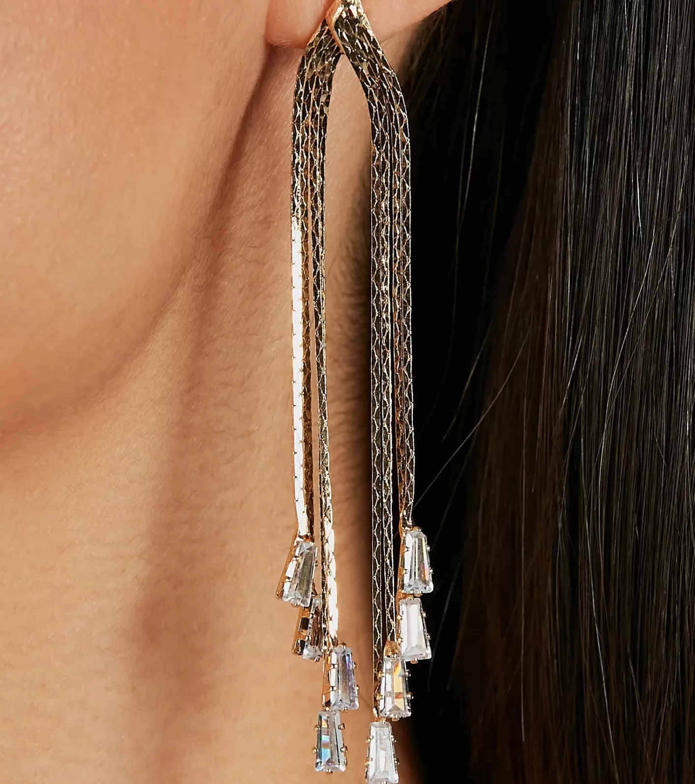 Windsor Glam Icon Rhinestone Snake Chain Earrings GOLD Sale
