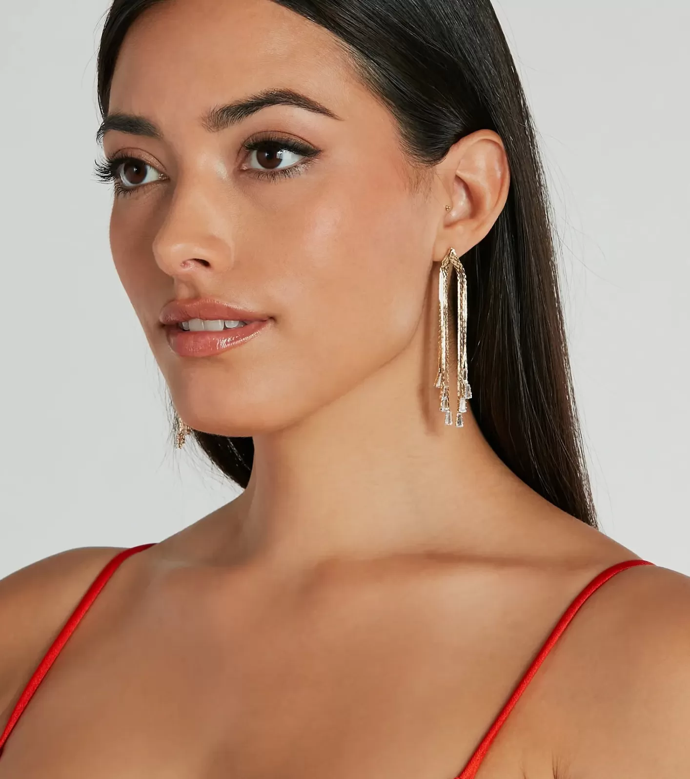Windsor Glam Icon Rhinestone Snake Chain Earrings GOLD Sale