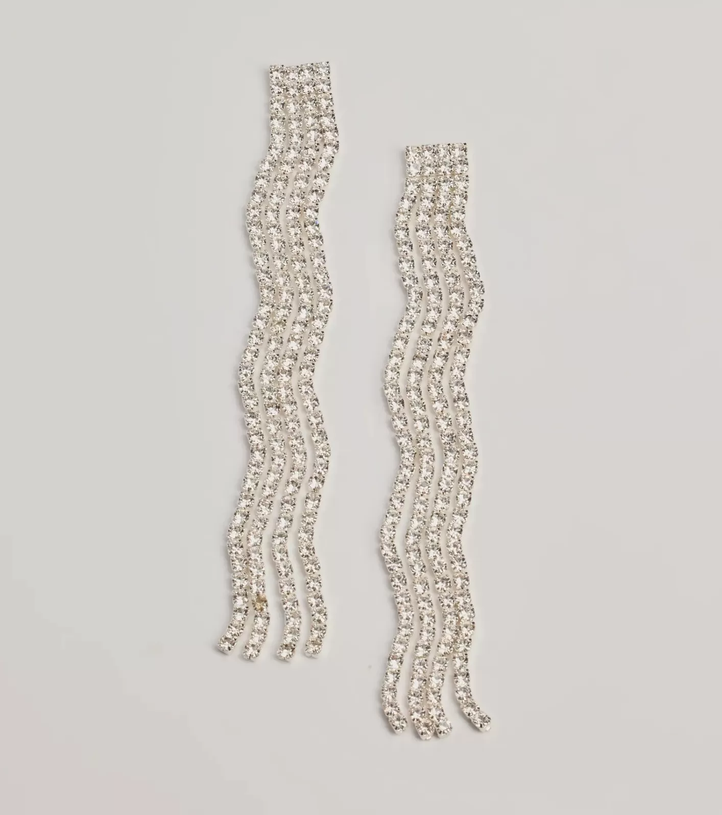 Windsor Glam Moment Wavy Rhinestone Fringe Earrings SILVER Clearance