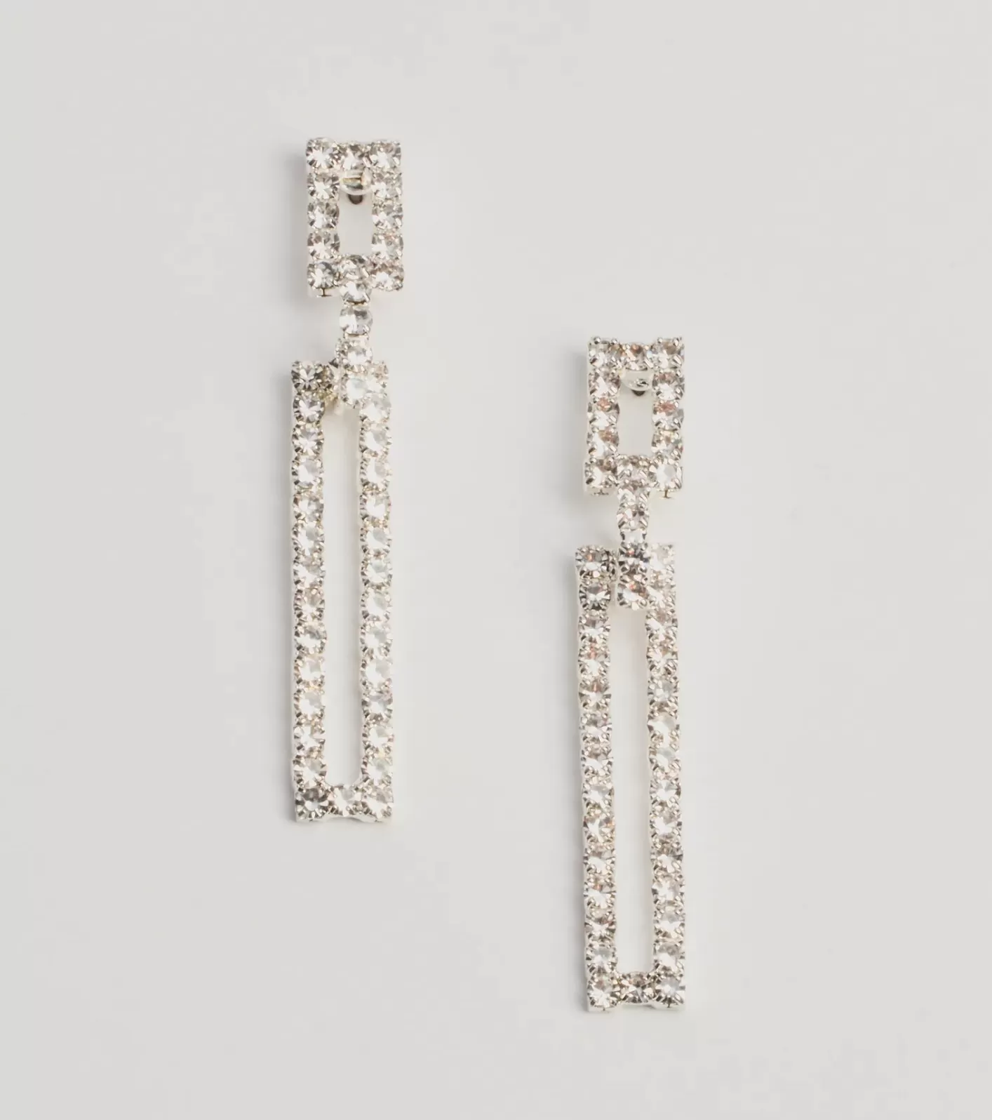 Windsor Glam Moves Rhinestone Rectangular Duster Earrings SILVER Cheap
