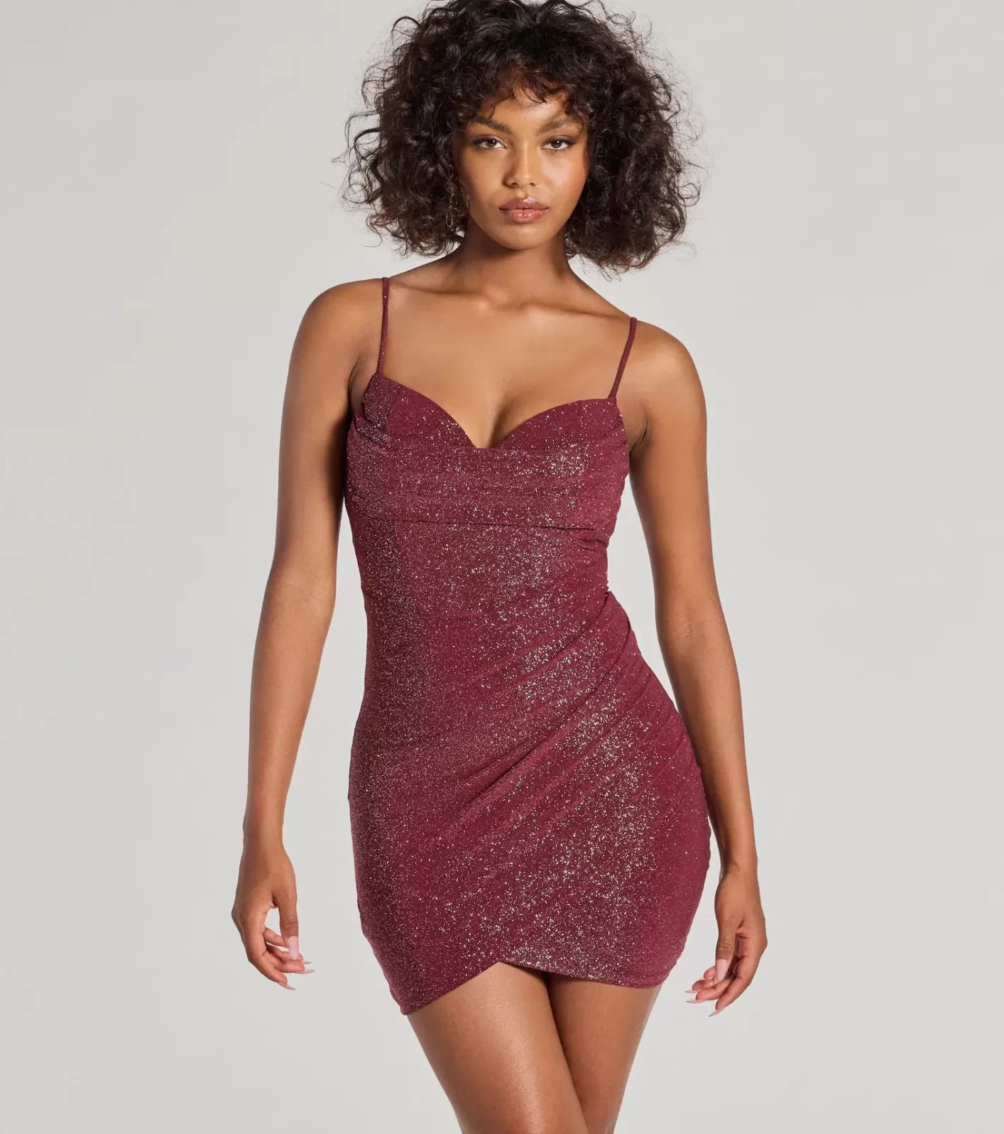 Windsor Glam Nights Sweetheart Glitter Mini Dress WINE Sale