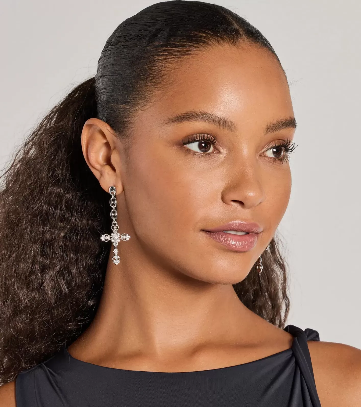 Windsor Glam Sheen Rhinestone Cross Earrings SILVER Flash Sale