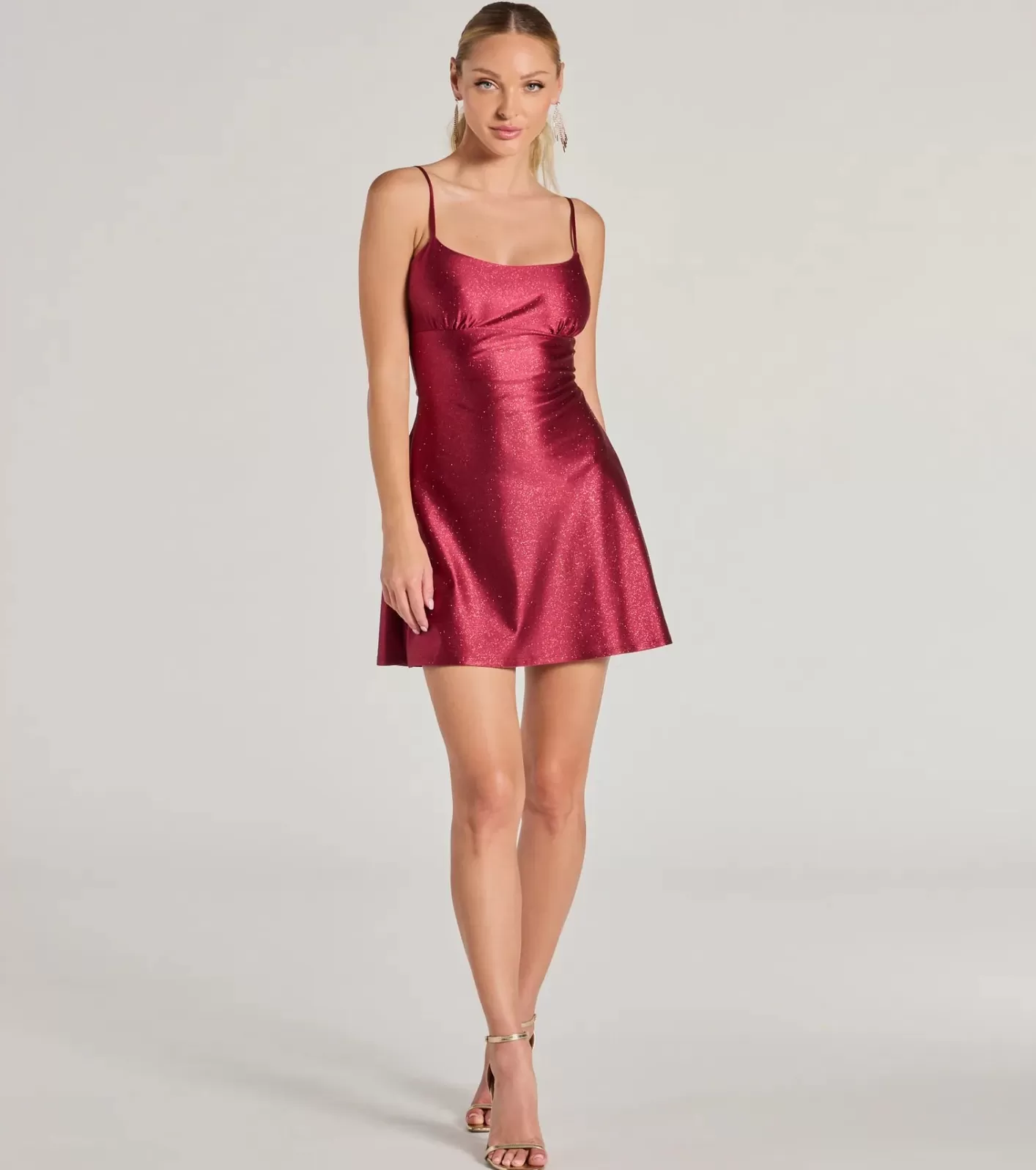 Windsor Glistening Beauty Glitter Satin Mini Dress BURGUNDY Sale