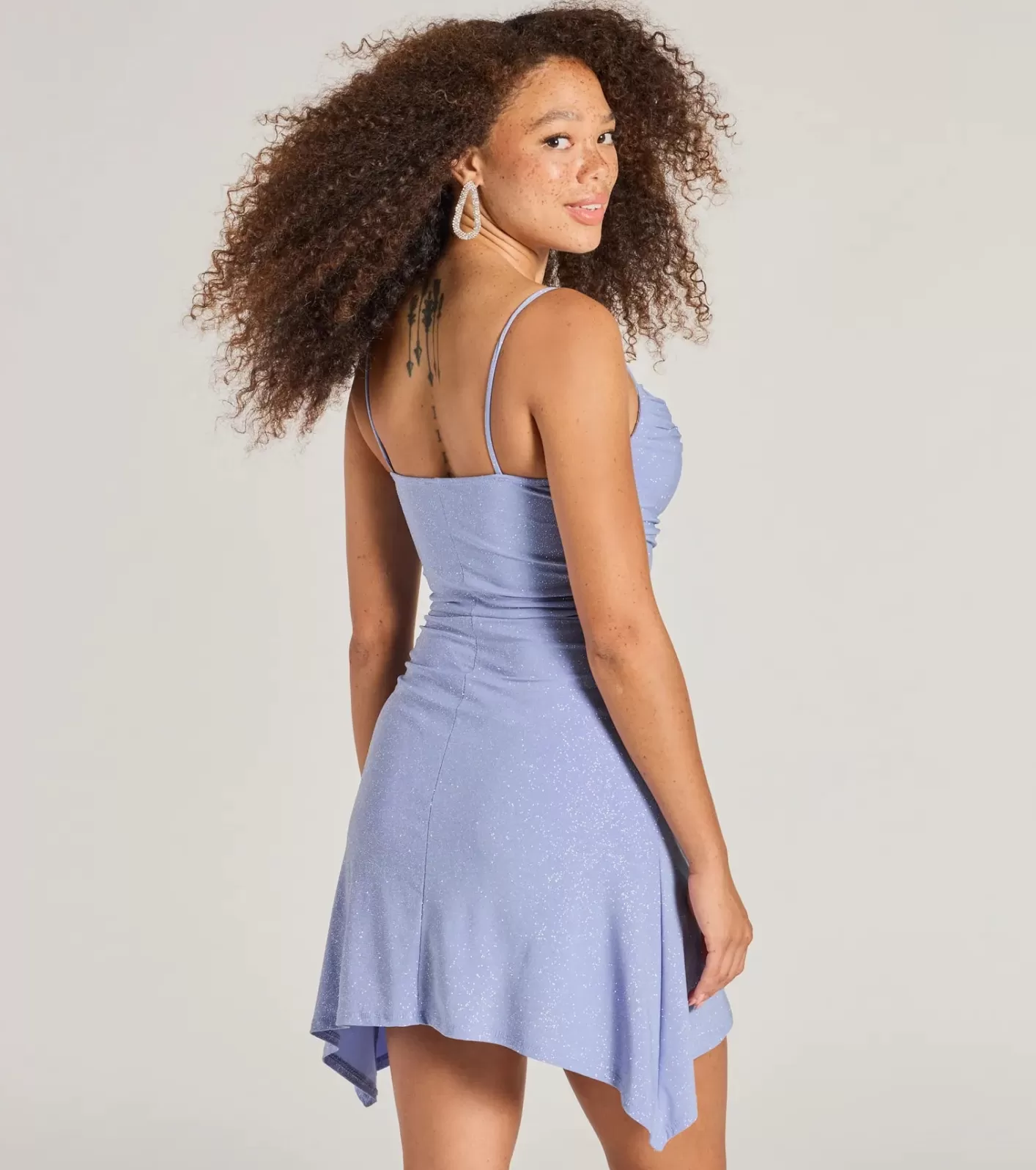 Windsor Glitter Babe Asymmetric A-Line Mini Dress DENIM Outlet