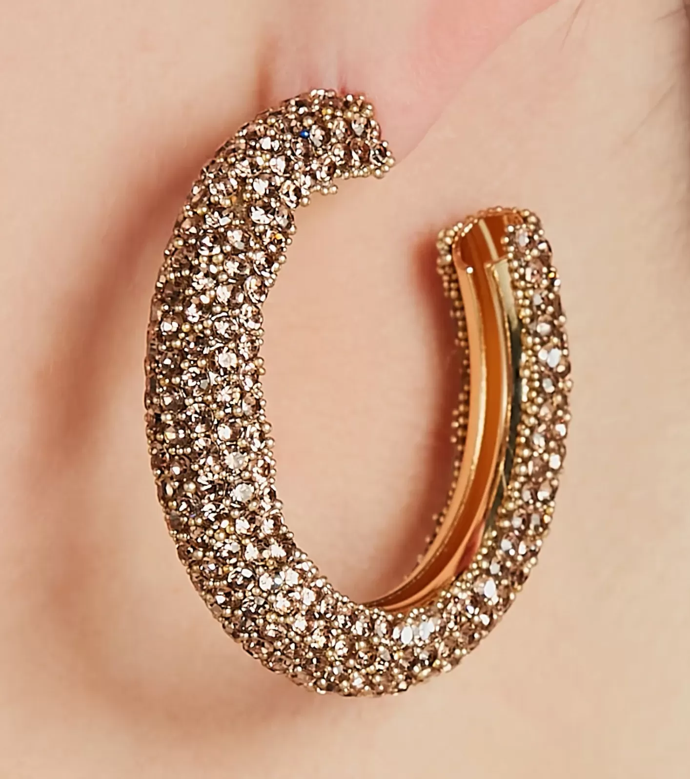 Windsor Glitzy Soiree Rhinestone-Beaded Hoop Earrings GOLD Cheap