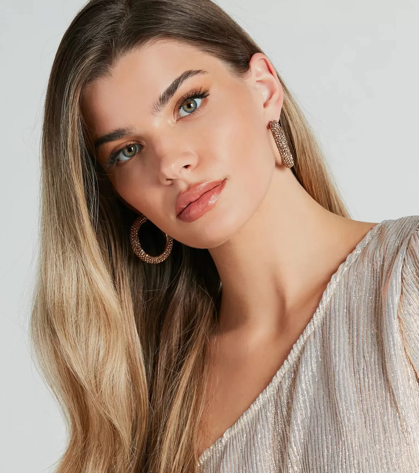 Windsor Glitzy Soiree Rhinestone-Beaded Hoop Earrings GOLD Cheap