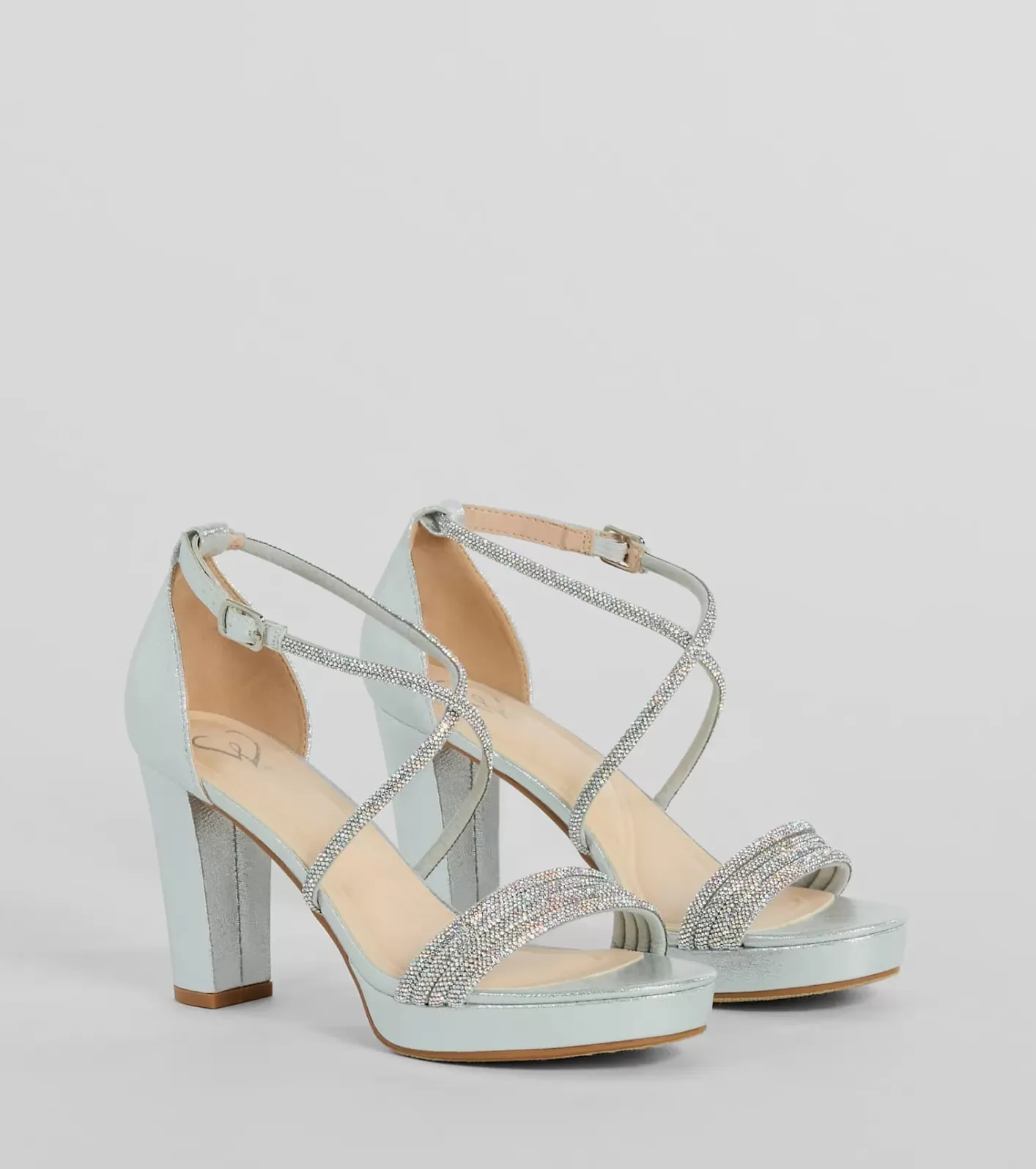 Windsor Gloss Up Glitter Rhinestone Platform Block Heels SILVER Online