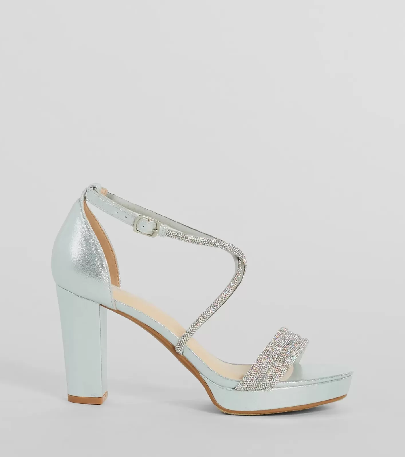 Windsor Gloss Up Glitter Rhinestone Platform Block Heels SILVER Online