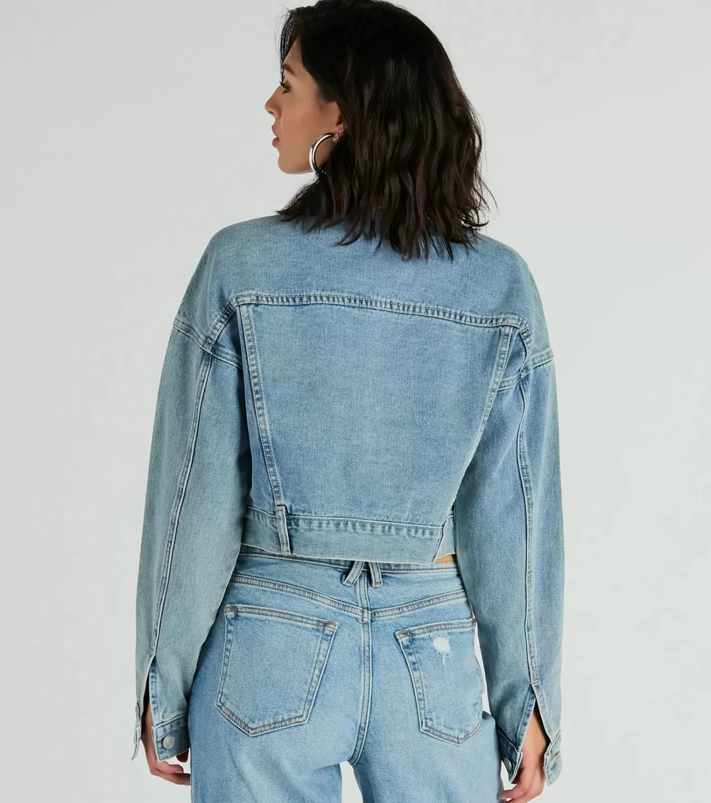 Windsor Good Vibes Zip-Up Crop Trucker Denim Jacket LIGHTDENIM Hot