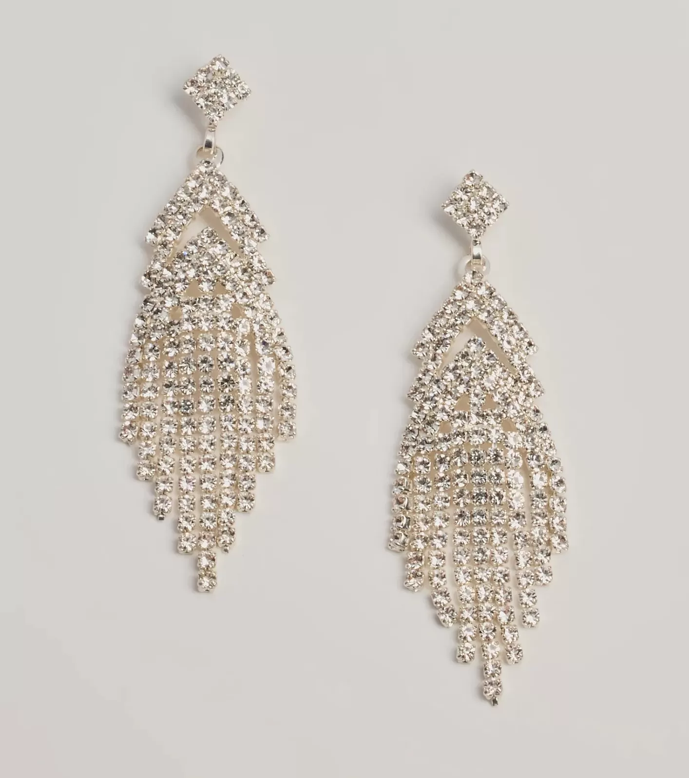 Windsor Gorgeous Glamour Rhinestone Fringe Earrings SILVER Hot