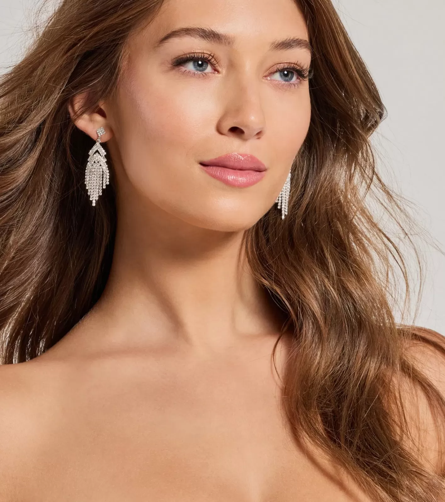 Windsor Gorgeous Glamour Rhinestone Fringe Earrings SILVER Hot