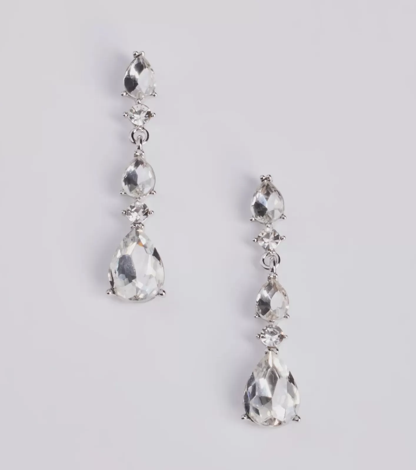 Windsor Gorgeous Glitz Teardrop Rhinestone Drop Earrings SILVER New