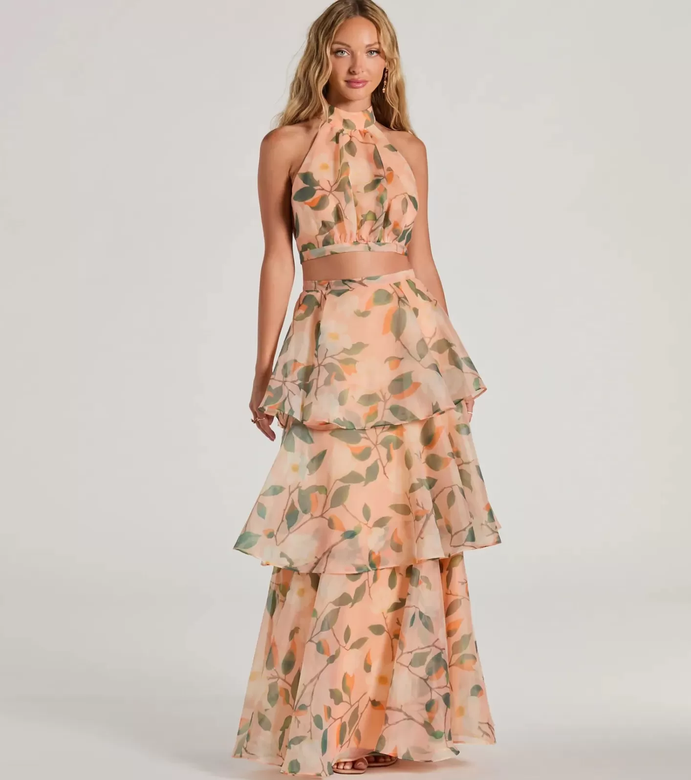 Windsor Gorgeous Perfection Ruffled Floral Chiffon Maxi Skirt ORANGE Store