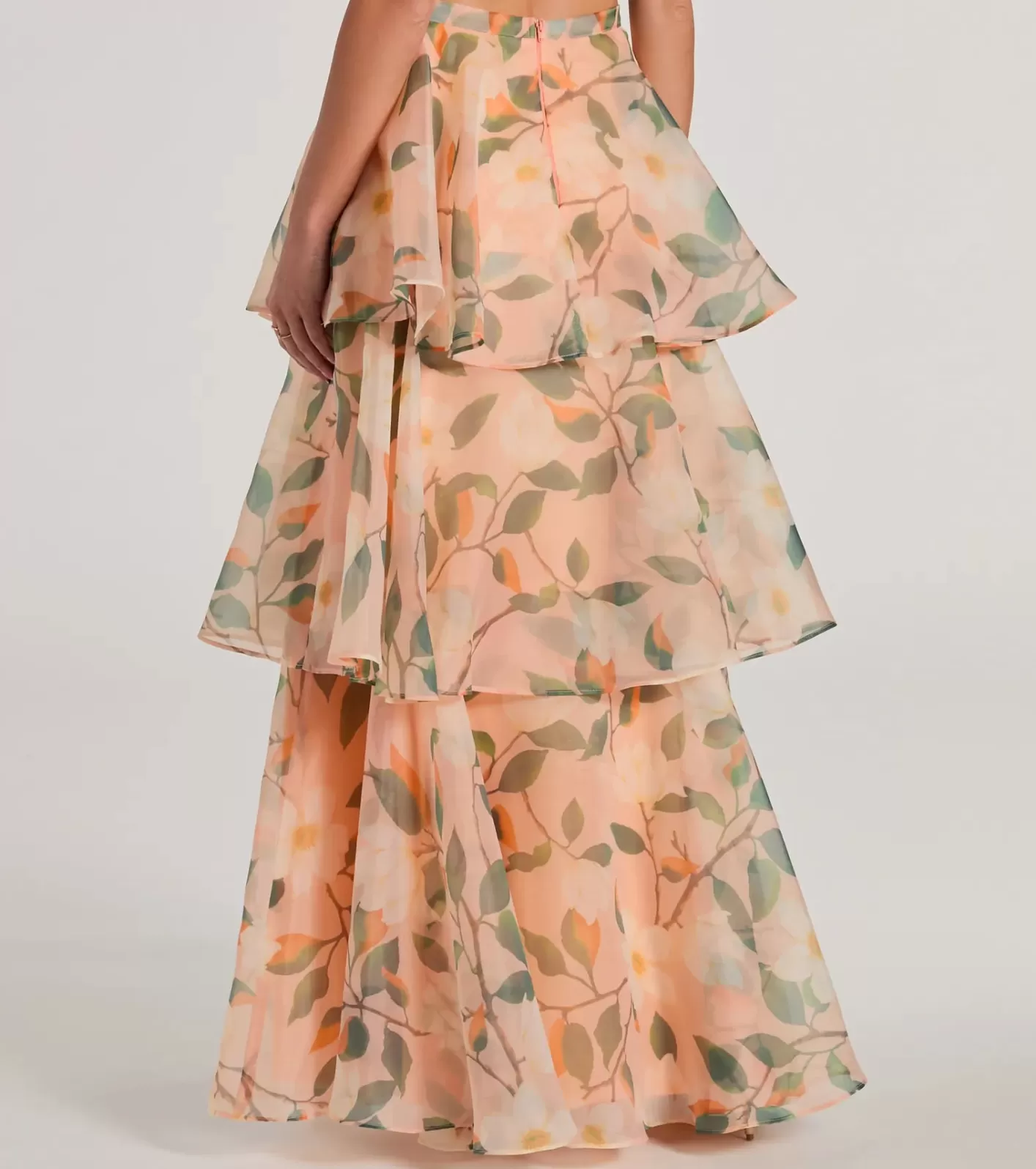 Windsor Gorgeous Perfection Ruffled Floral Chiffon Maxi Skirt ORANGE Store