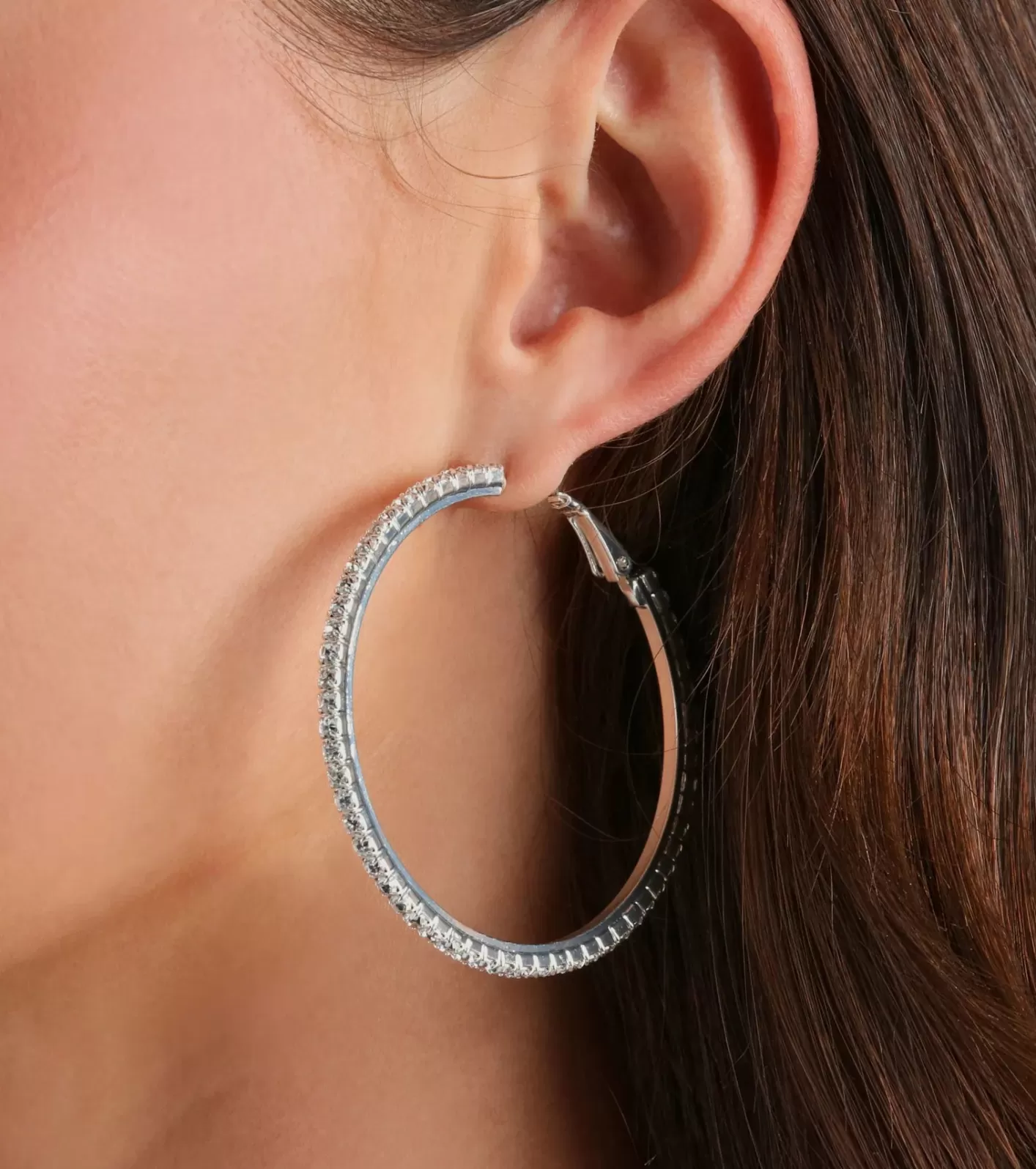 Windsor Gorgeous Sparkle Rhinestone Hoop Earrings SILVER Store