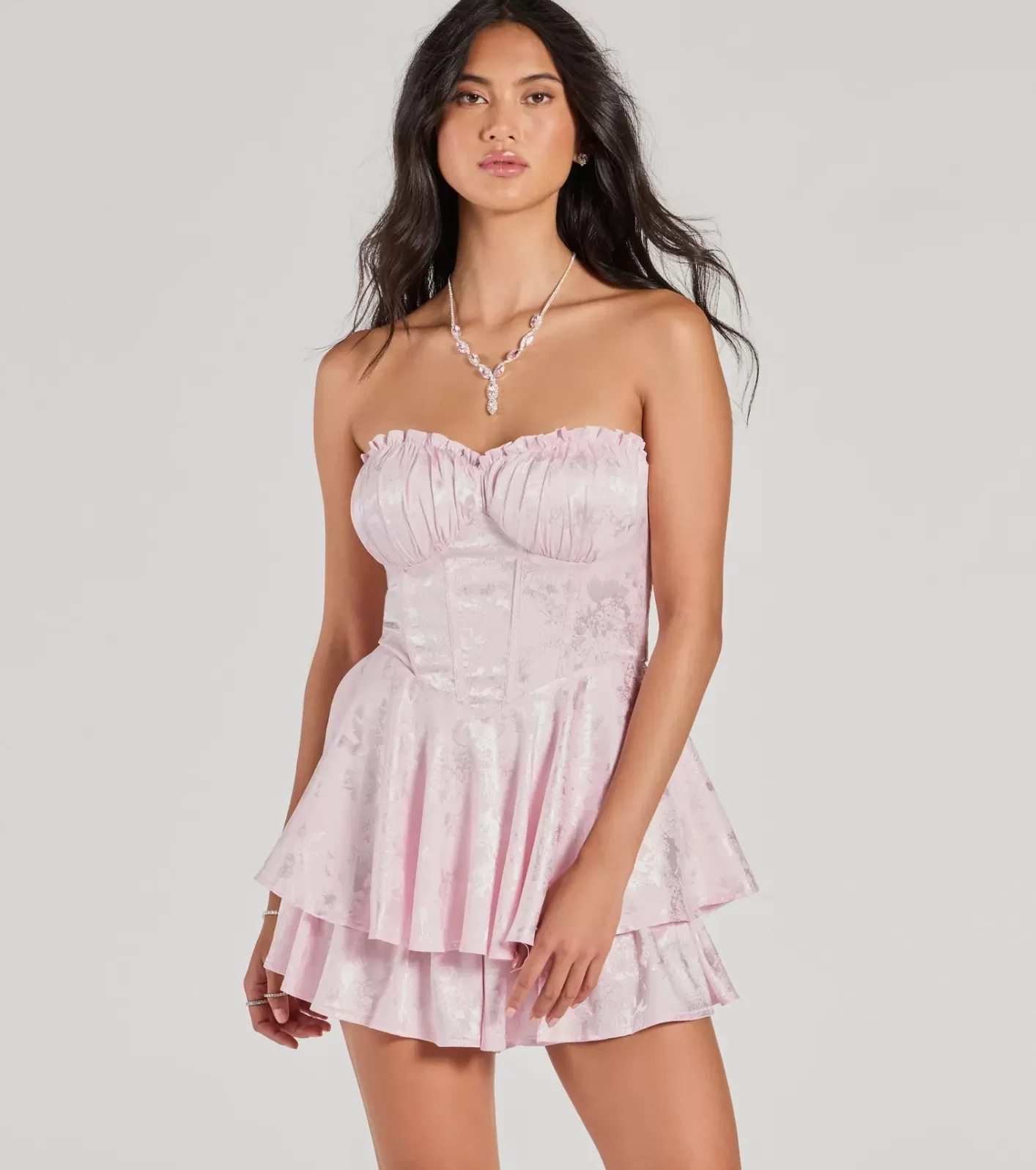 Windsor Gorgeous Stance Strapless Corset Floral Satin Romper BLUSH Hot
